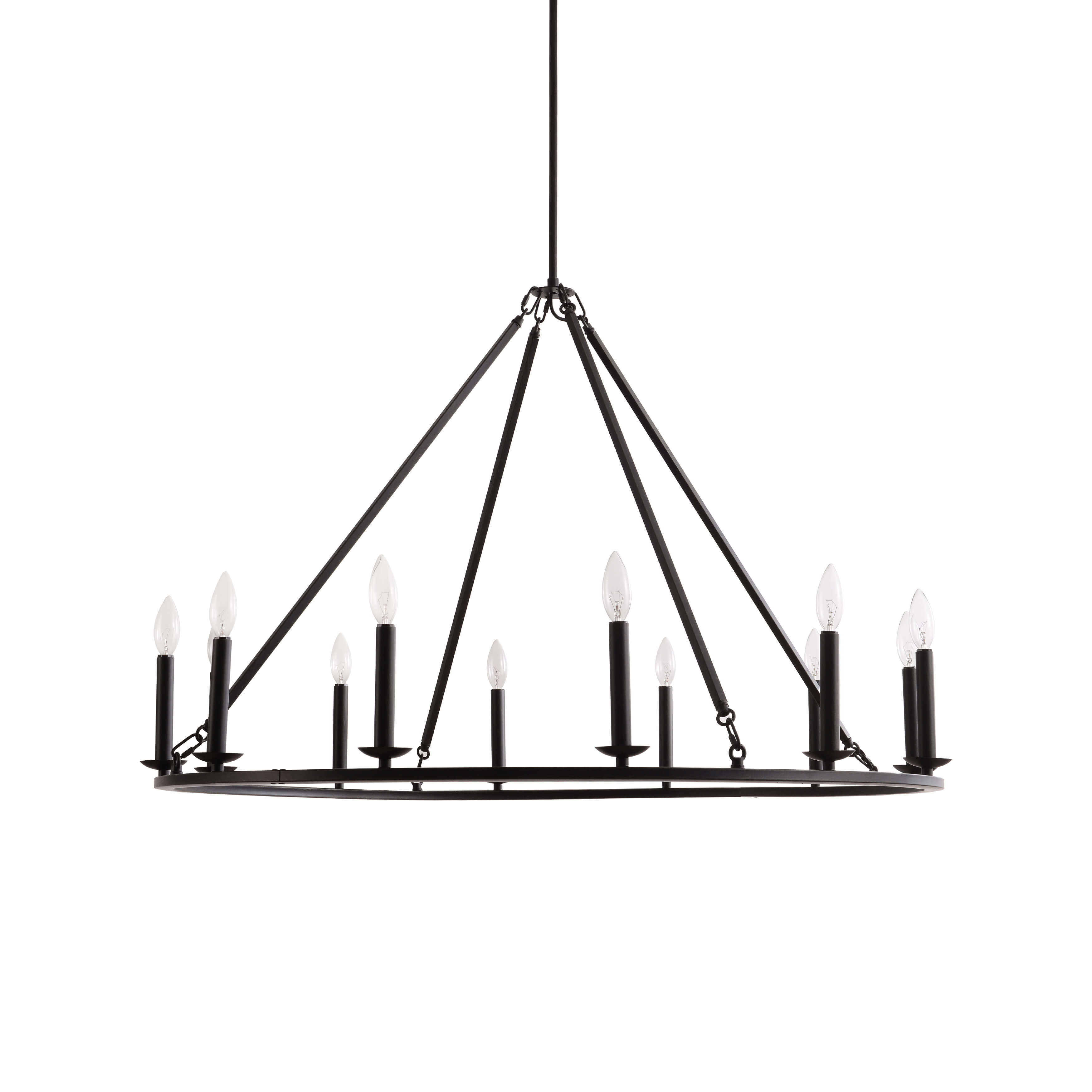 Eva 12-Light Antique Black Finish Metal Wagon Wheel Round Chandelier LJ-2347-WST