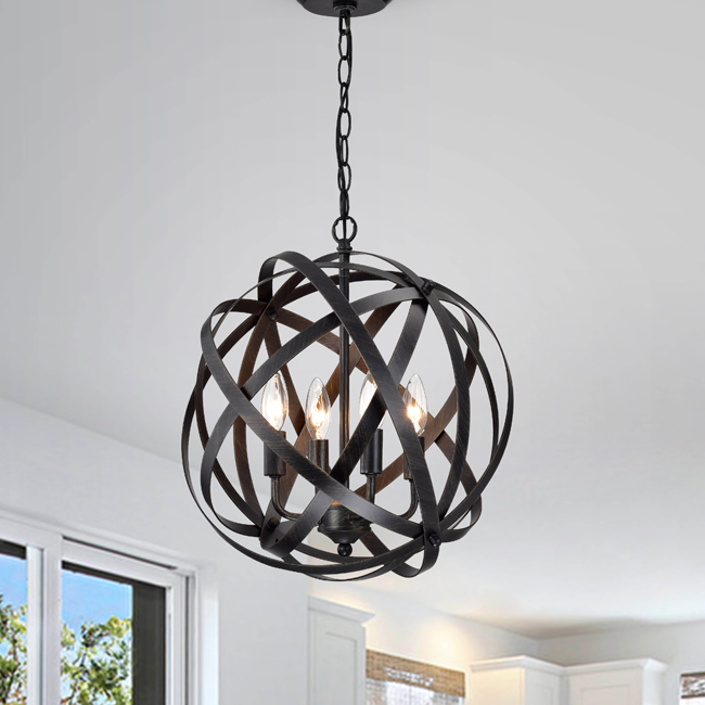 Benita Antique Black 4-Light Metal Globe Chandelier LJ-2638-DGJ