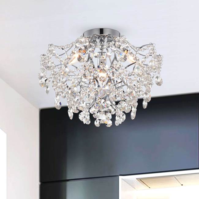 Dalia Elegant Indoor 3-light Chrome Crystal Flush Mount