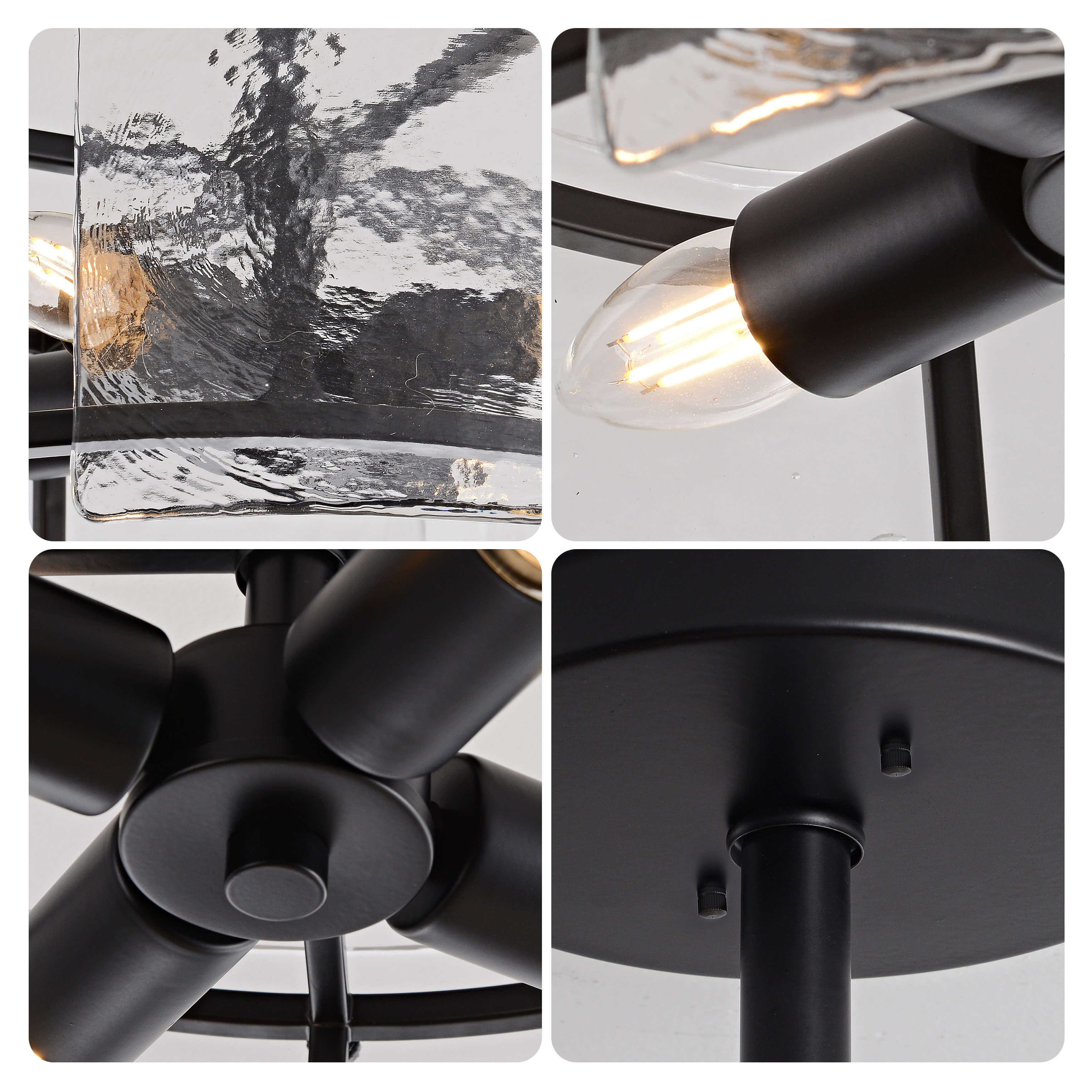 Laia Black 4-Light Water Textured Glass Drum Flush Mount LJ-3075-FMC