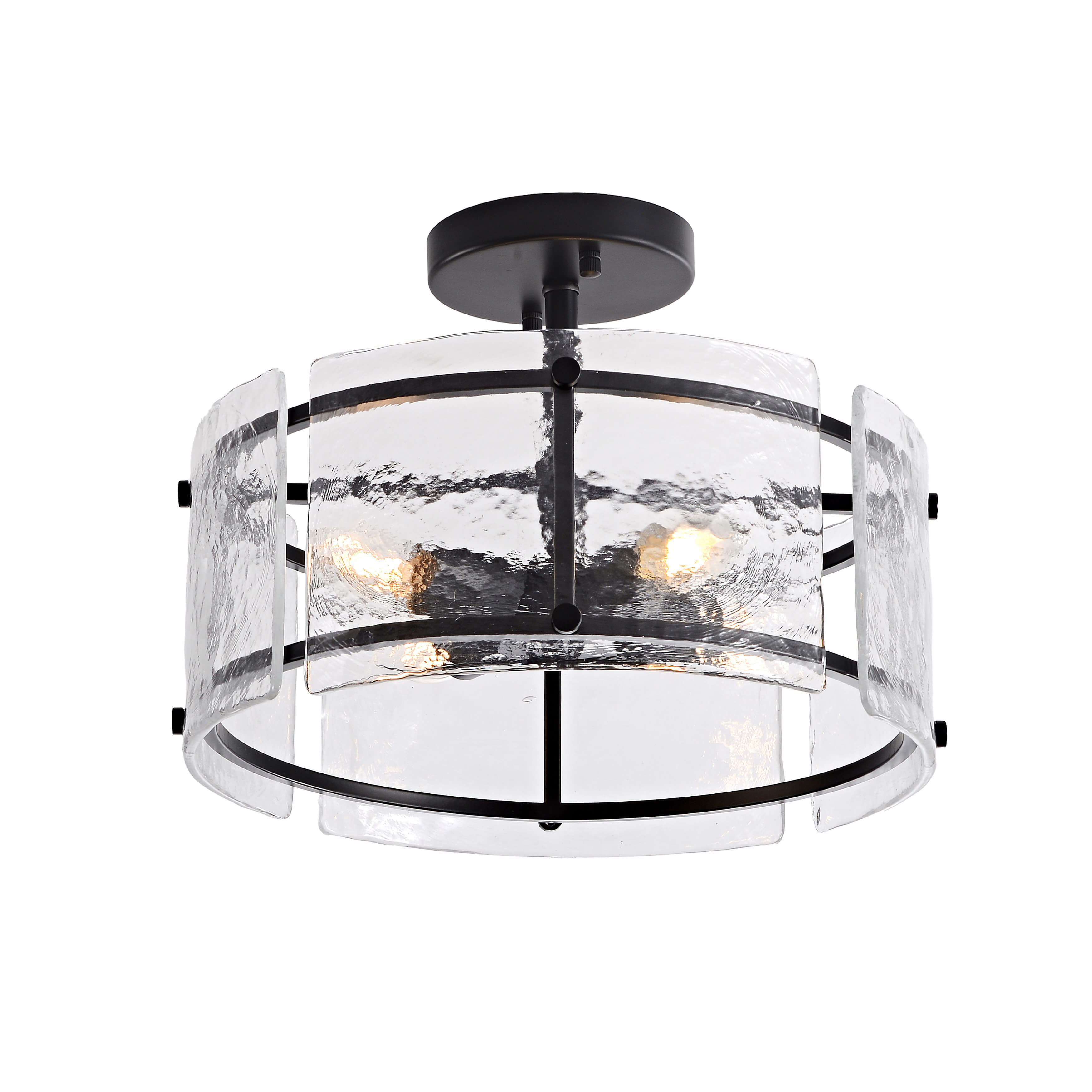 Laia Black 4-Light Water Textured Glass Drum Flush Mount LJ-3075-FMC