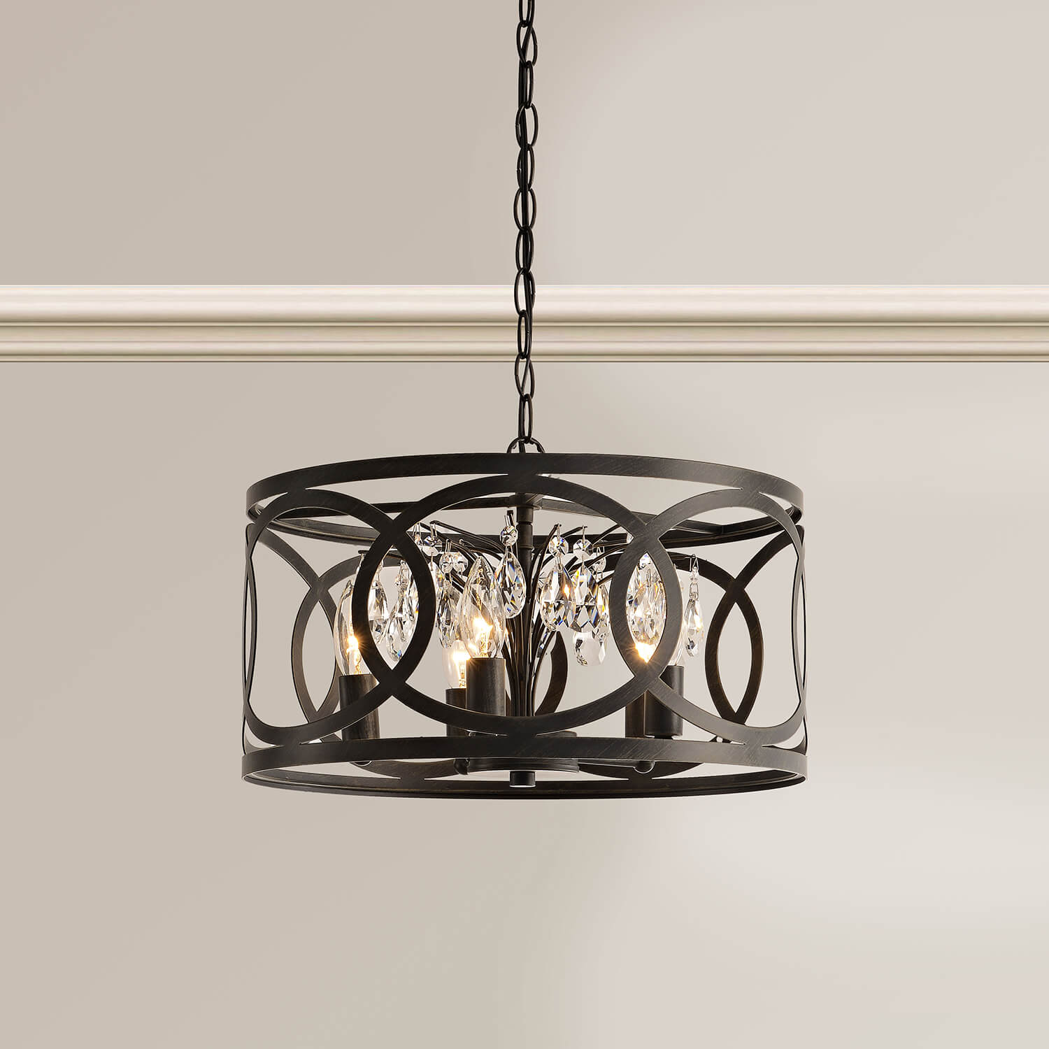 Aurelia 5-light Metal Cage Drum Pendant Chandelier - Antique Black LJ-3561-LES