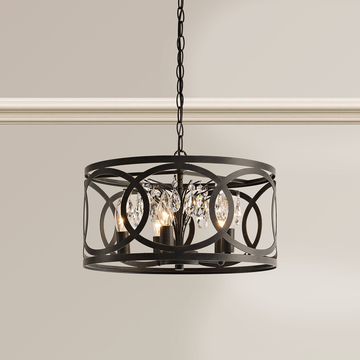 Aurelia 5-light Metal Cage Drum Pendant Chandelier - Antique Black LJ-3561-LES