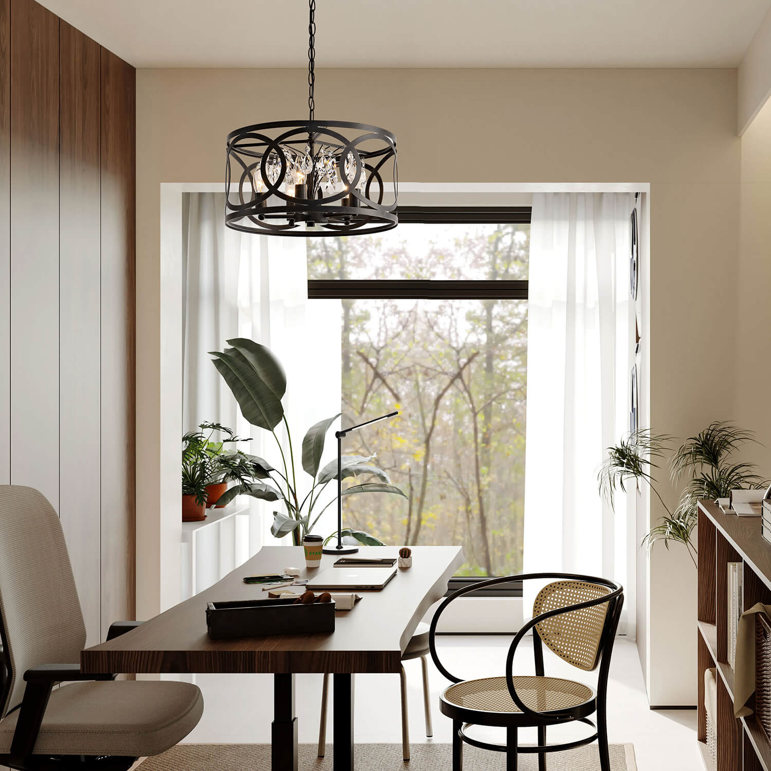 Aurelia 5-light Metal Cage Drum Pendant Chandelier - Antique Black LJ-3561-LES