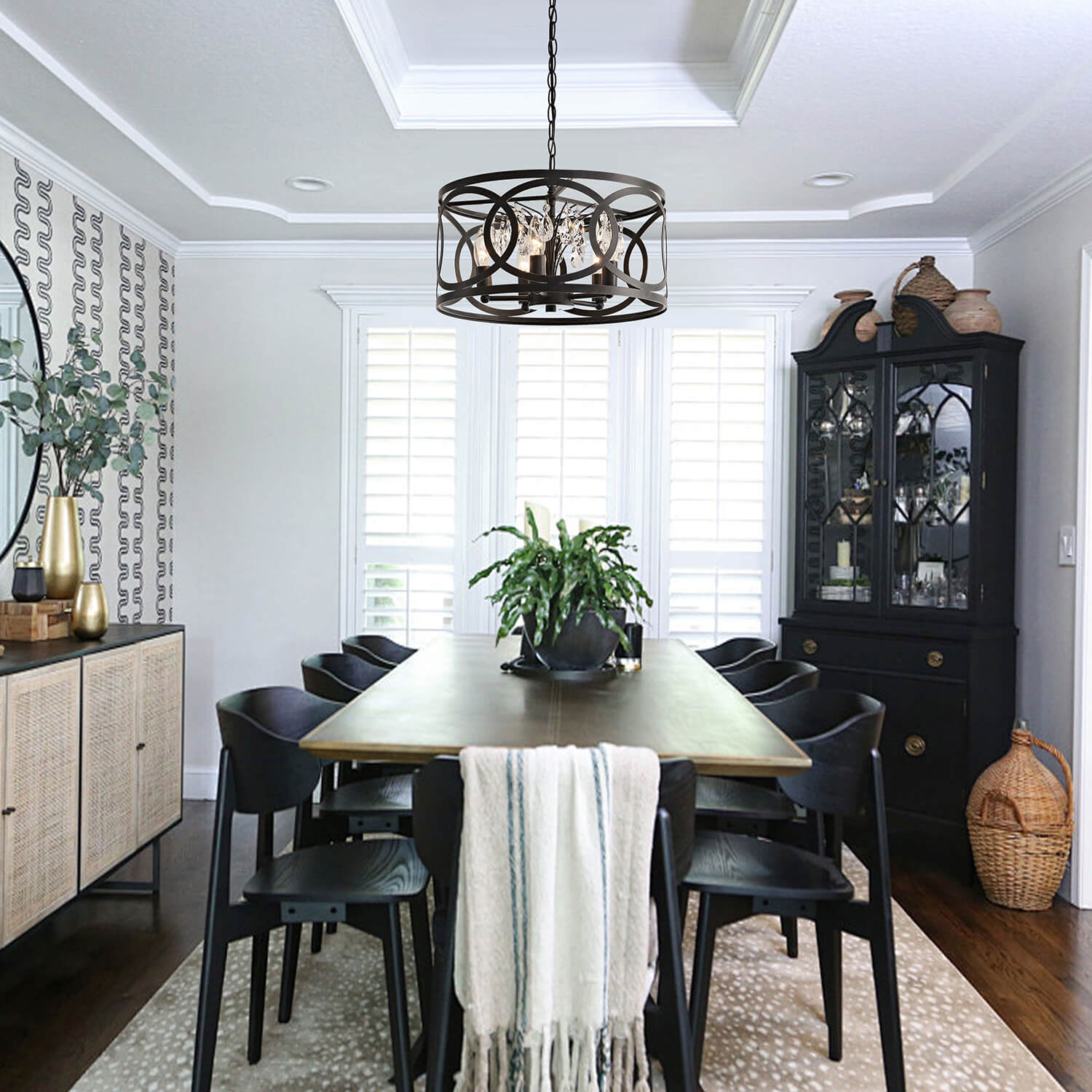 Aurelia 5-light Metal Cage Drum Pendant Chandelier - Antique Black LJ-3561-LES