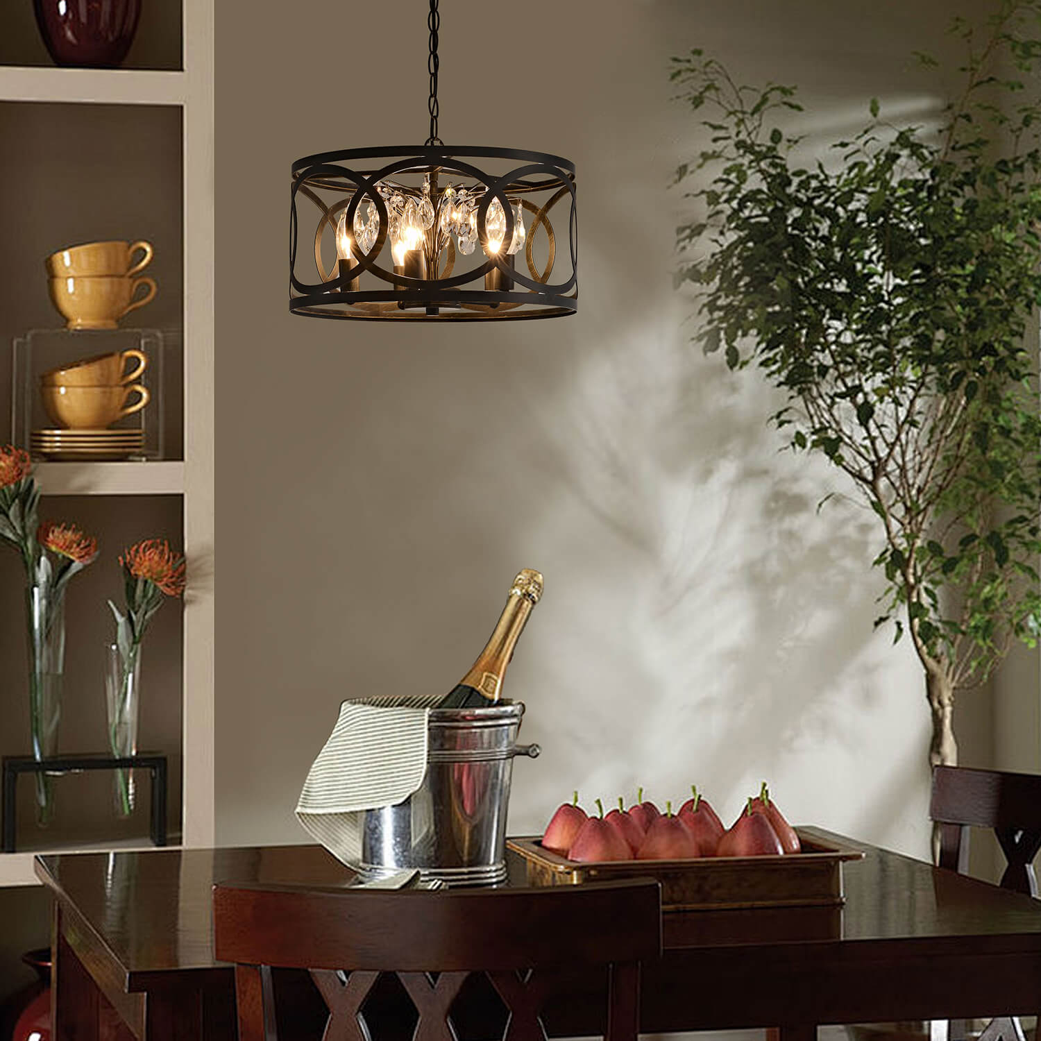 Aurelia 5-light Metal Cage Drum Pendant Chandelier - Antique Black LJ-3561-LES
