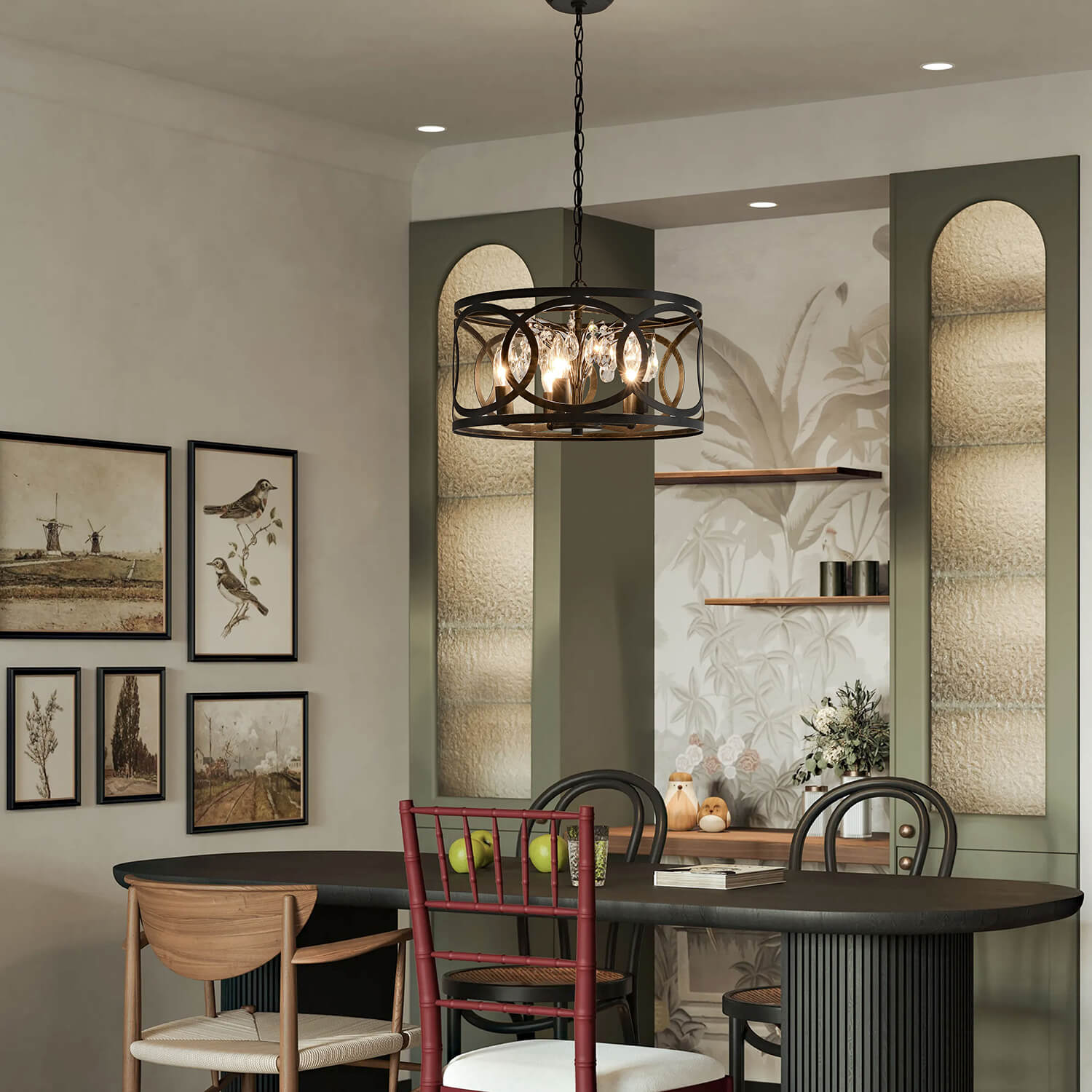 Aurelia 5-light Metal Cage Drum Pendant Chandelier - Antique Black LJ-3561-LES