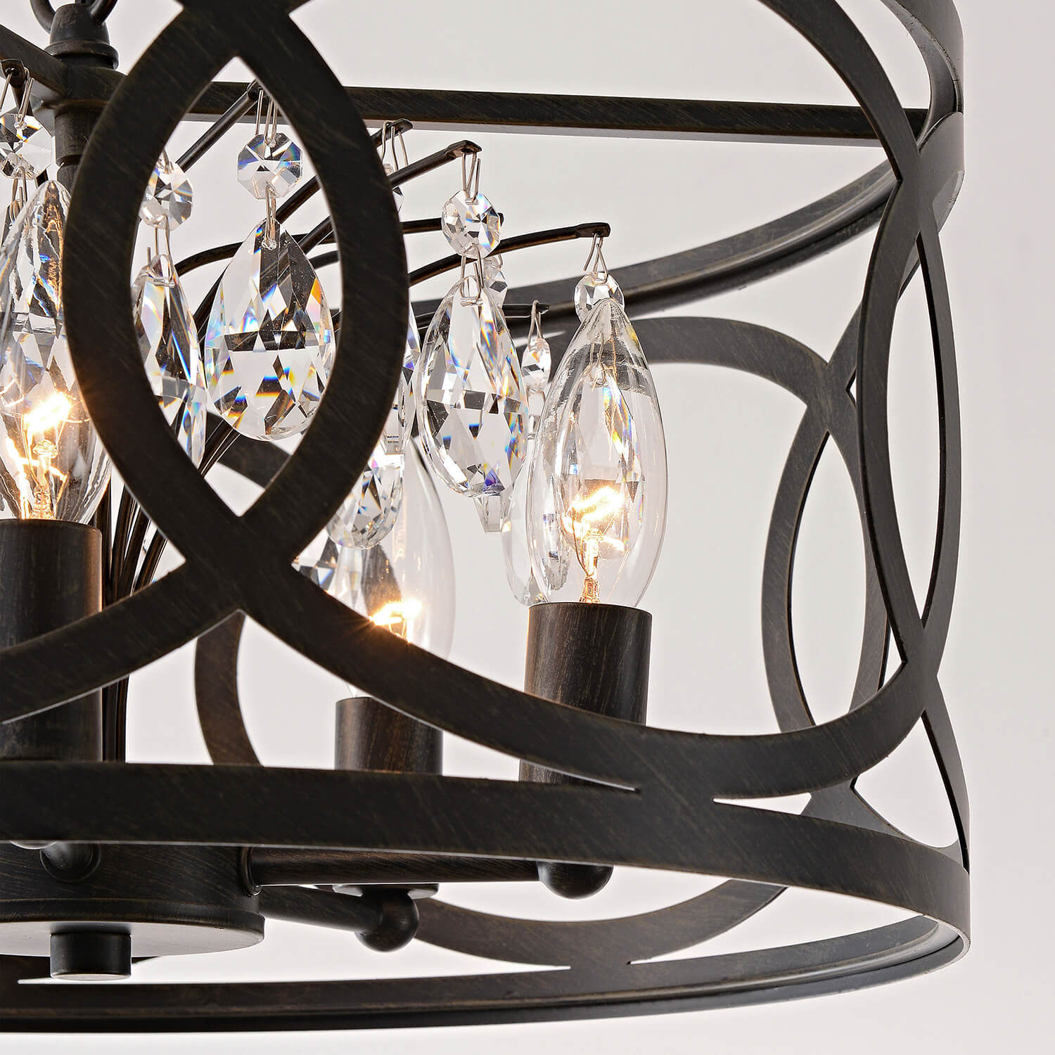 Aurelia 5-light Metal Cage Drum Pendant Chandelier - Antique Black LJ-3561-LES