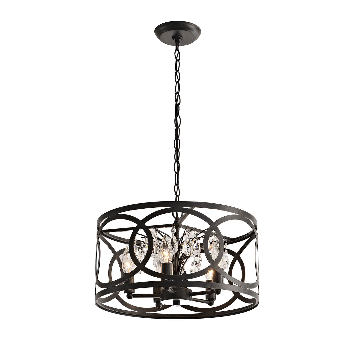 Aurelia 5-light Metal Cage Drum Pendant Chandelier - Antique Black LJ-3561-LES