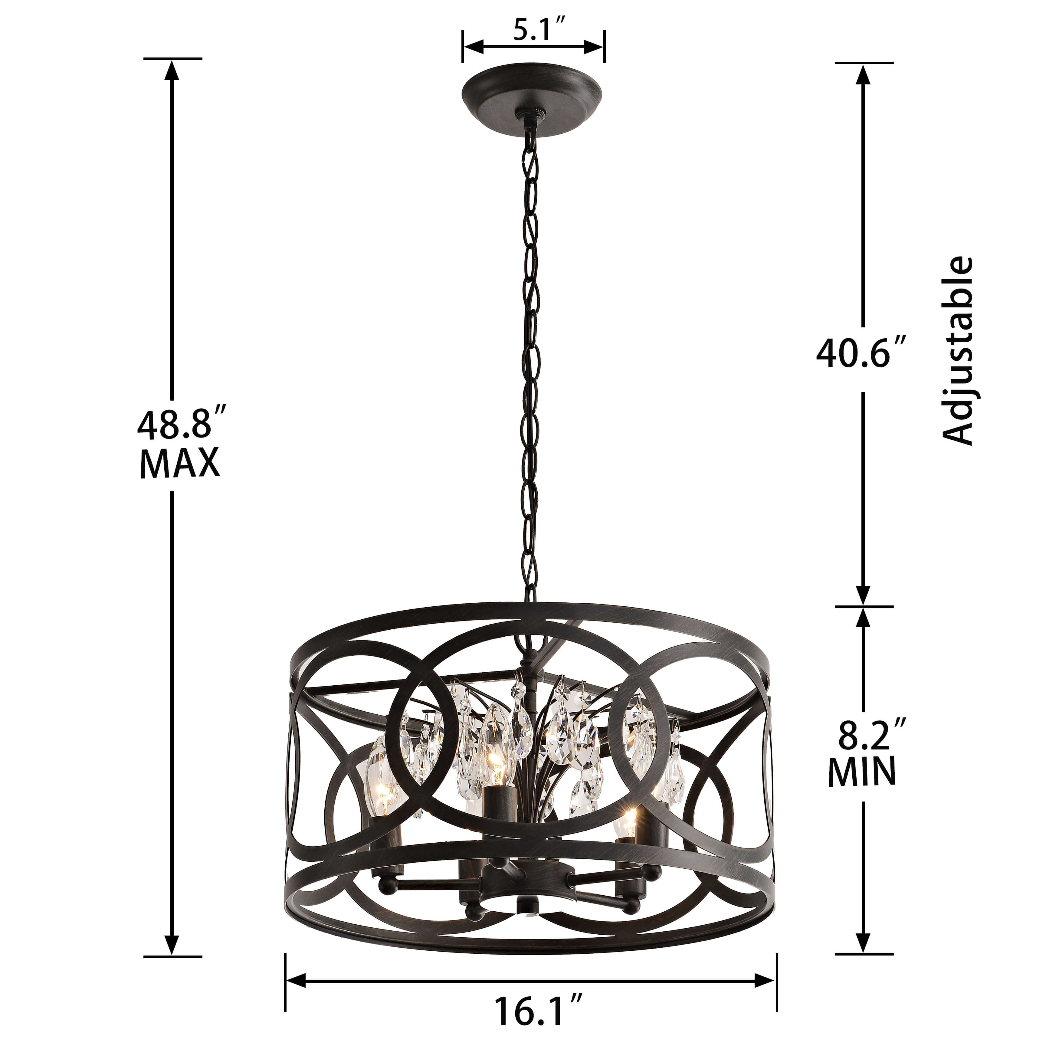 Aurelia 5-light Metal Cage Drum Pendant Chandelier - Antique Black LJ-3561-LES