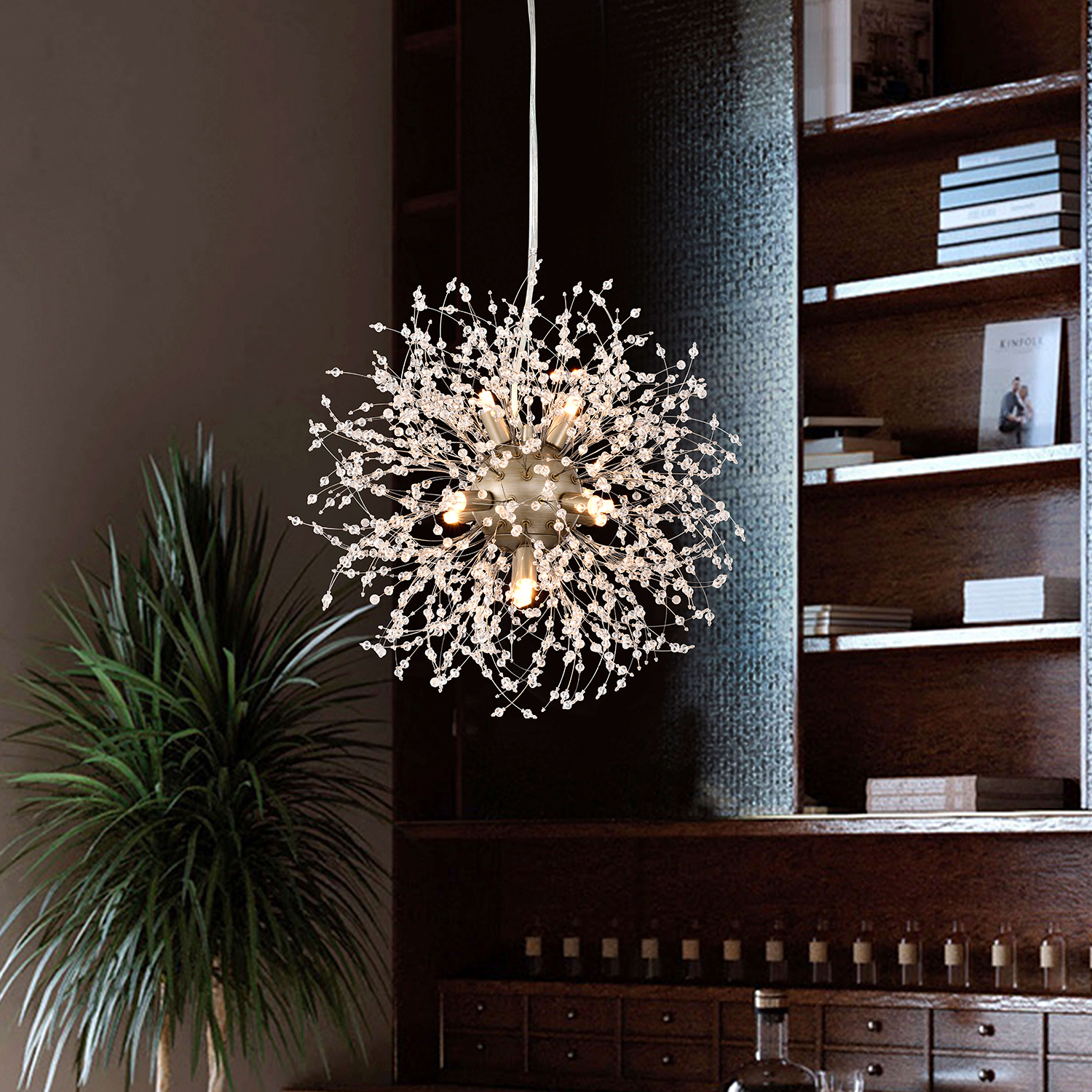 Liria 8-Light Brushed Silver-ish Champagne Beads Firework Chandelier LJ-3629-TJY