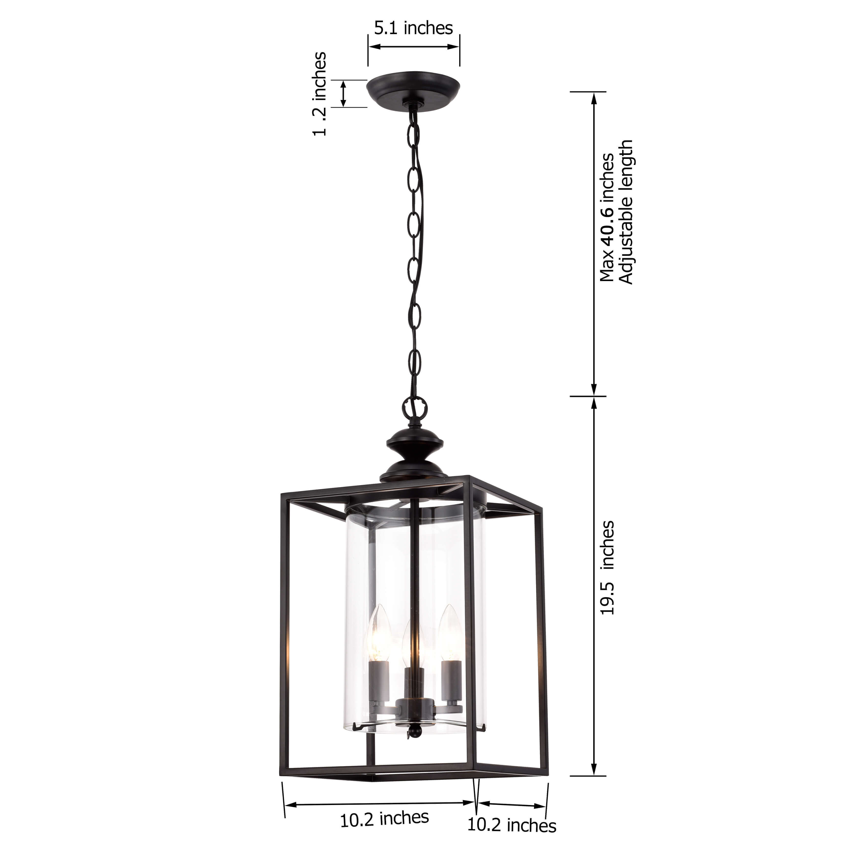 Marta Antique Black 3-light Glass and Metal Lantern Pendant Chandelier LJ-3633-ENB