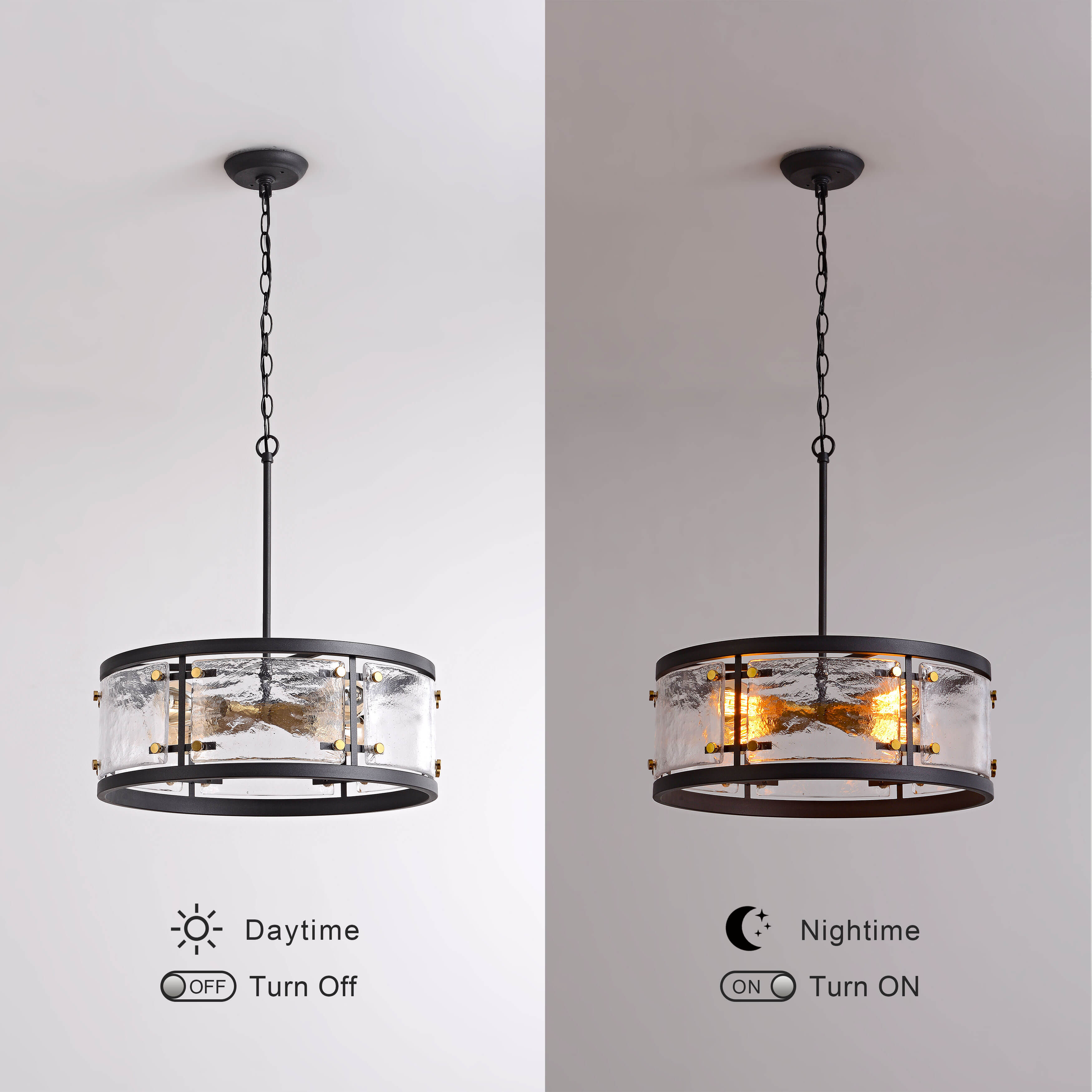 Blanca Black 5-light Water Textured Glass Drum Pendant Chandelier LJ-3835-TBB