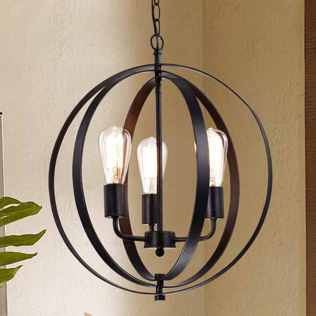 Benita Antique Black 3-light Concentric Mixed Iron Rings Orb Chandelier LJ-3855-DRR