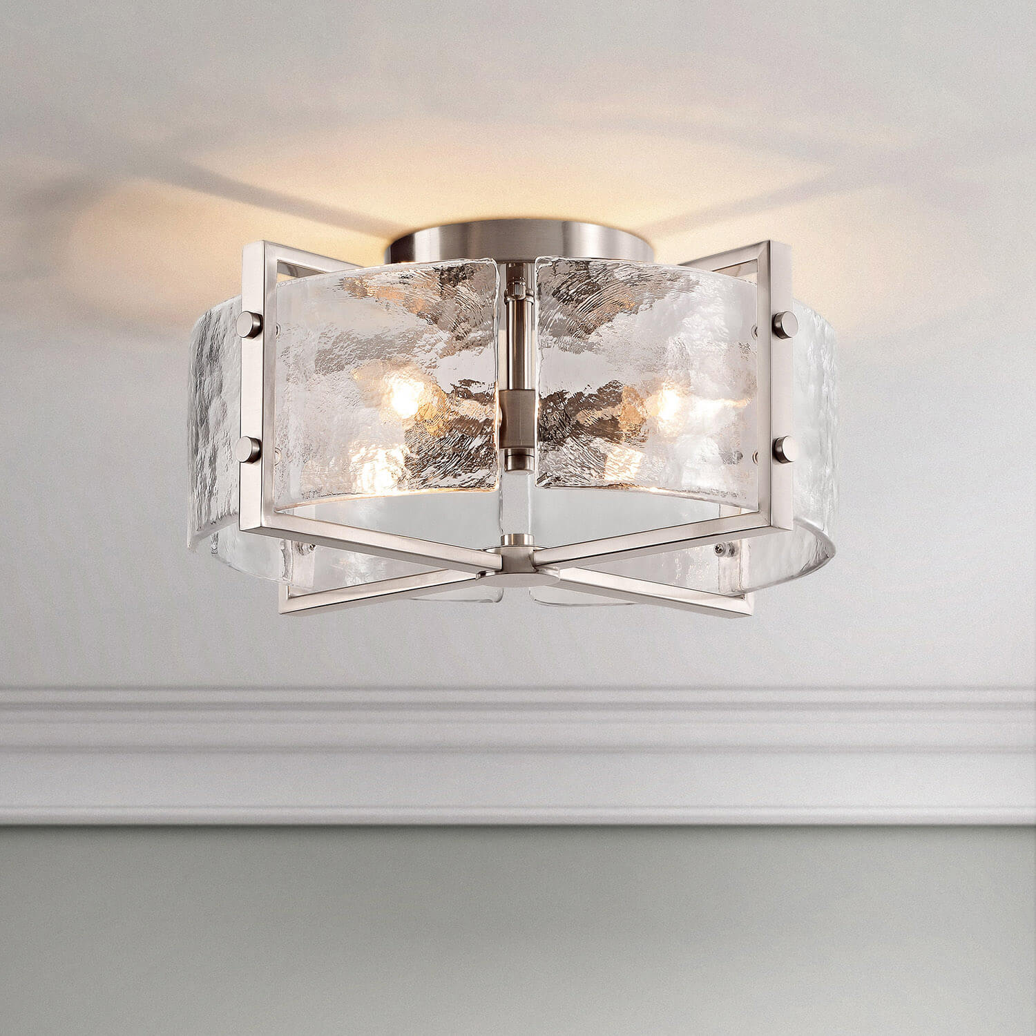 Laia 4-Light Metal Frame Textured Glass Panels Flush Mount-Antique Nickel LJ-3857-AYB