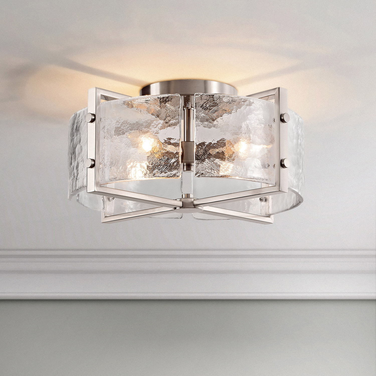 Laia 4-Light Metal Frame Textured Glass Panels Flush Mount-Antique Nickel LJ-3857-AYB