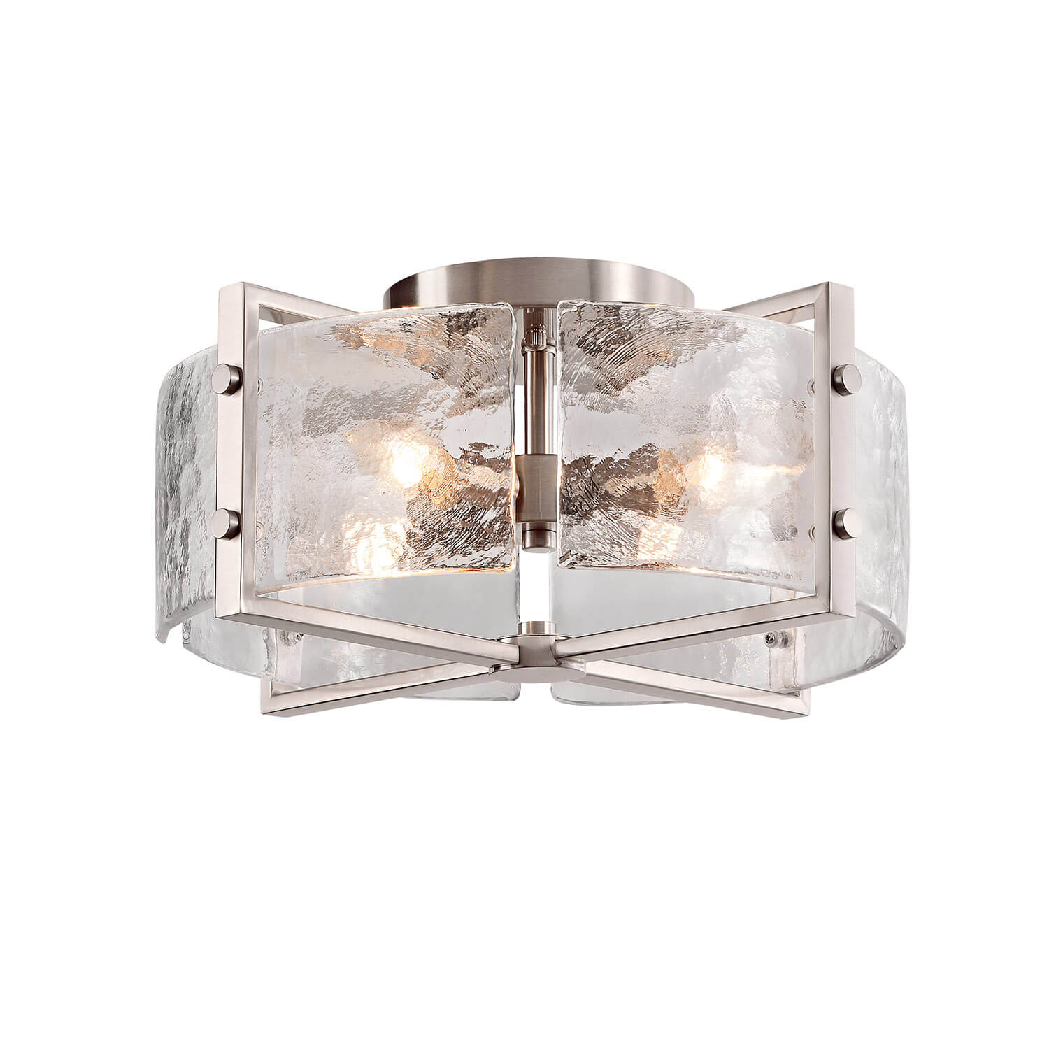 Laia 4-Light Metal Frame Textured Glass Panels Flush Mount-Antique Nickel LJ-3857-AYB