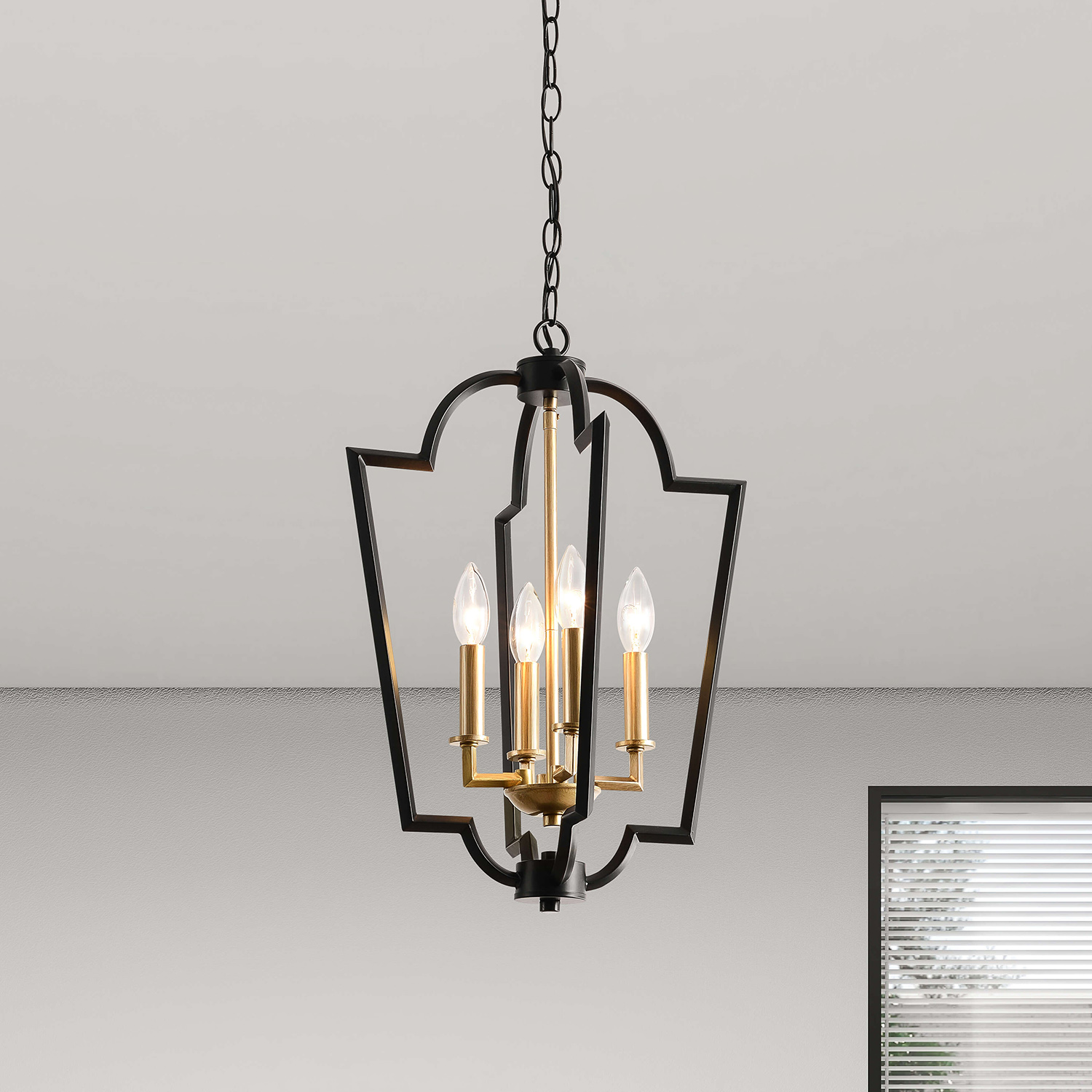 Adoncia 4-Light Black and Light Gold with Bronze Lantern Chandelier LJ-3929-BUH