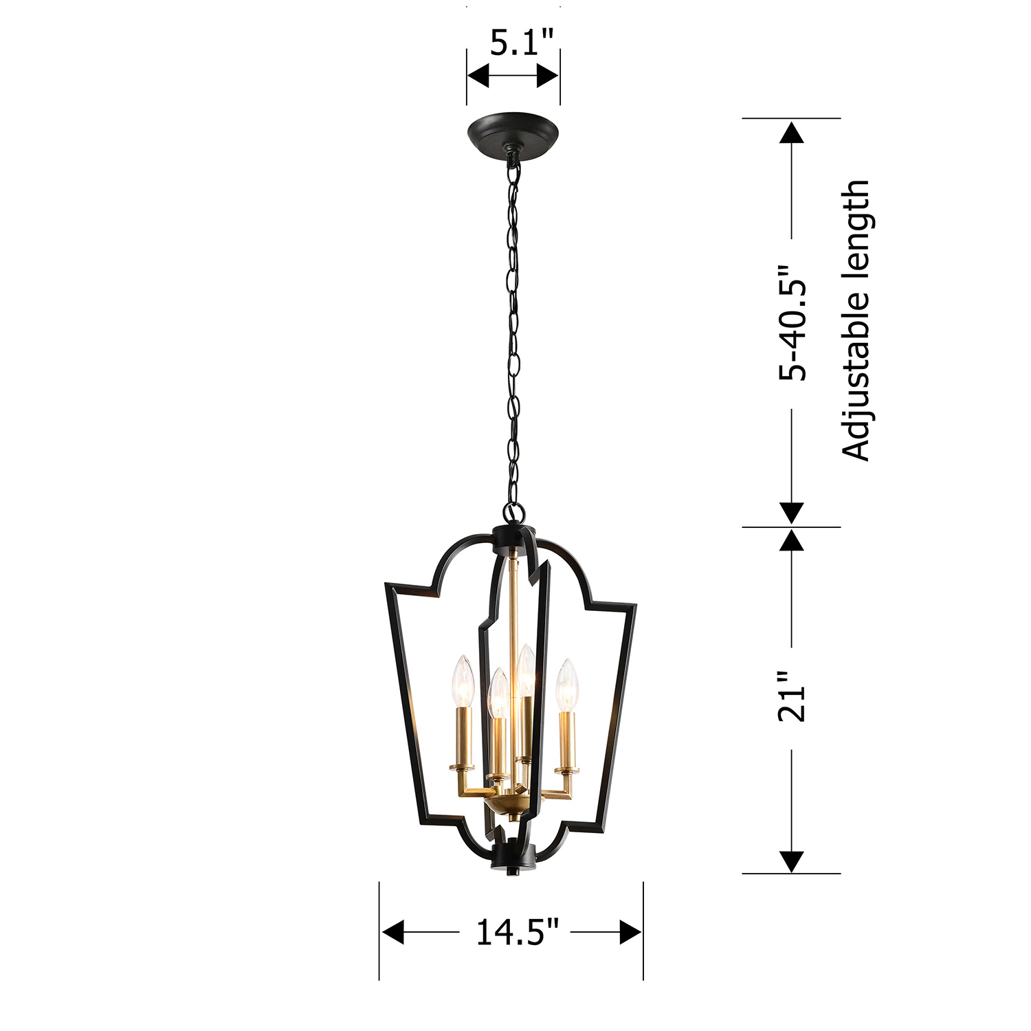 Adoncia 4-Light Black and Light Gold with Bronze Lantern Chandelier LJ-3929-BUH