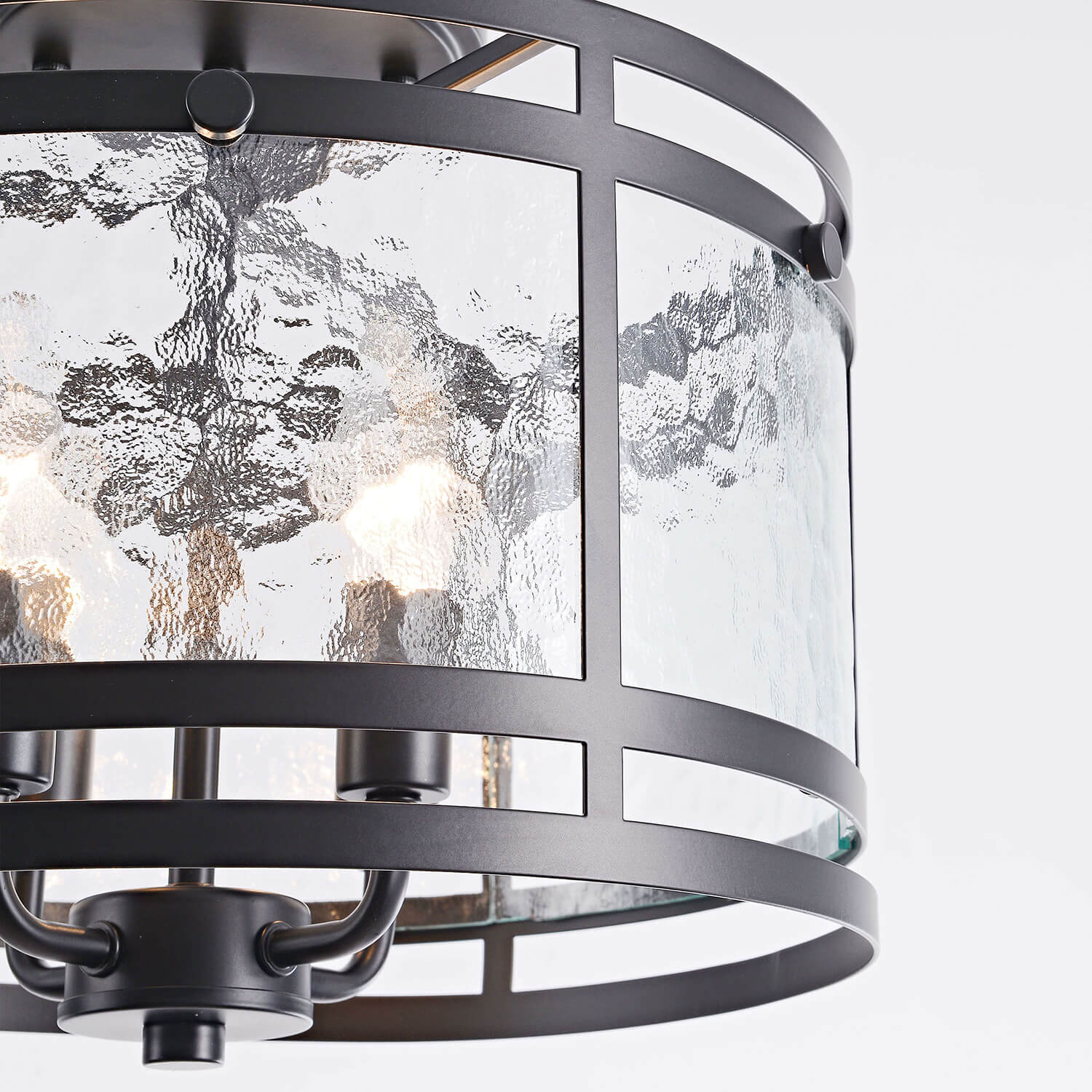 Laia 14.5" 4-light Water Textured Curved Glass Drum Round Flush Mount - Black LJ-4004-UZX