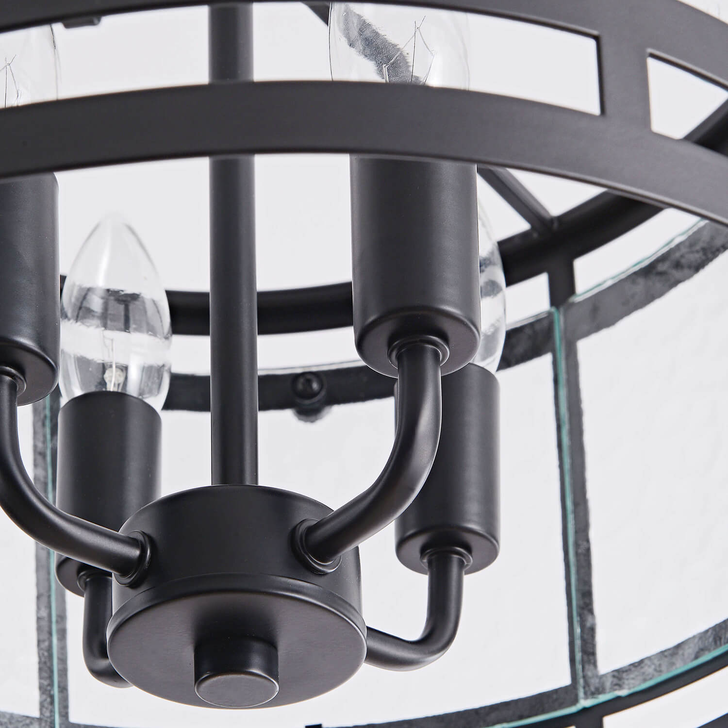 Laia 14.5" 4-light Water Textured Curved Glass Drum Round Flush Mount - Black LJ-4004-UZX