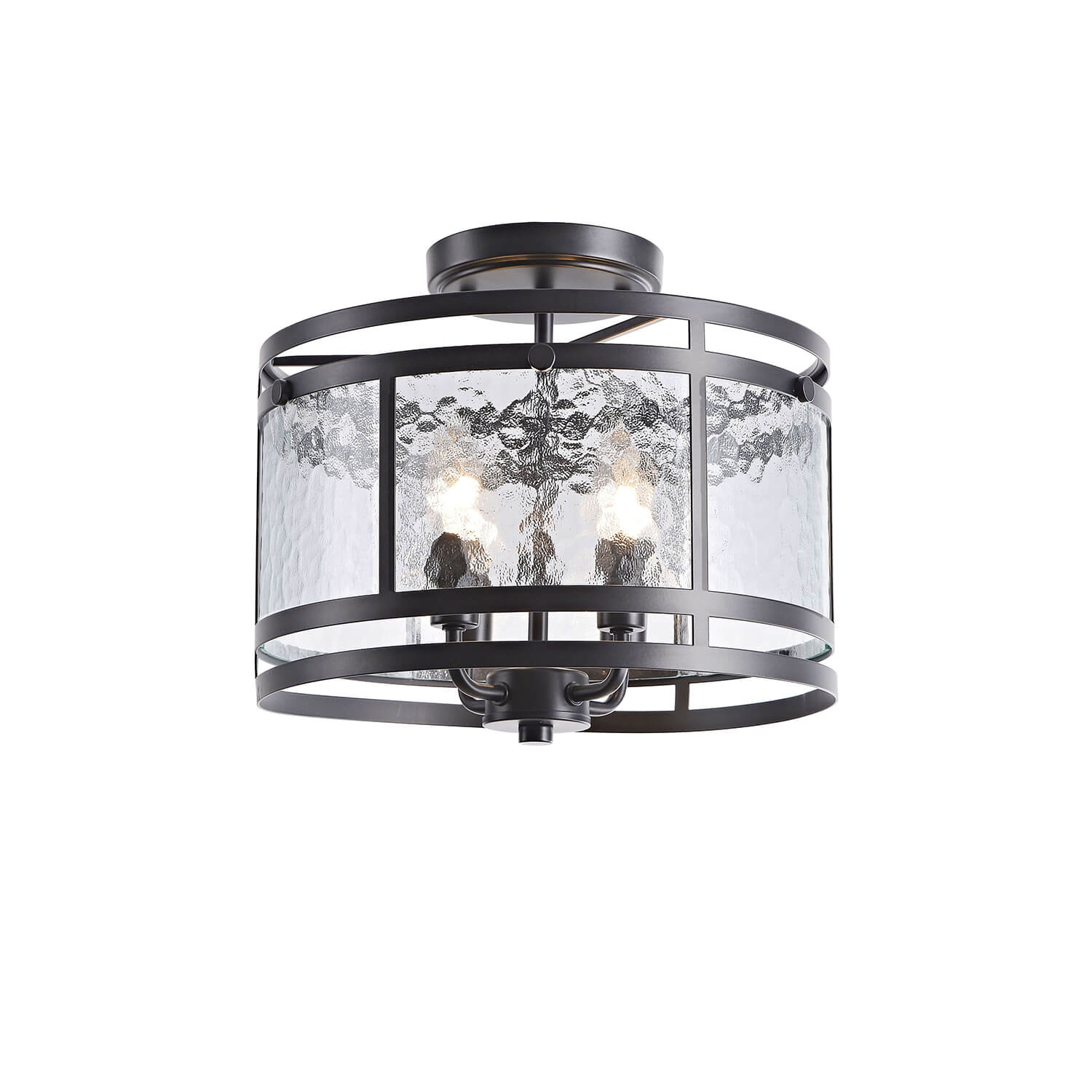 Laia 14.5" 4-light Water Textured Curved Glass Drum Round Flush Mount - Black LJ-4004-UZX