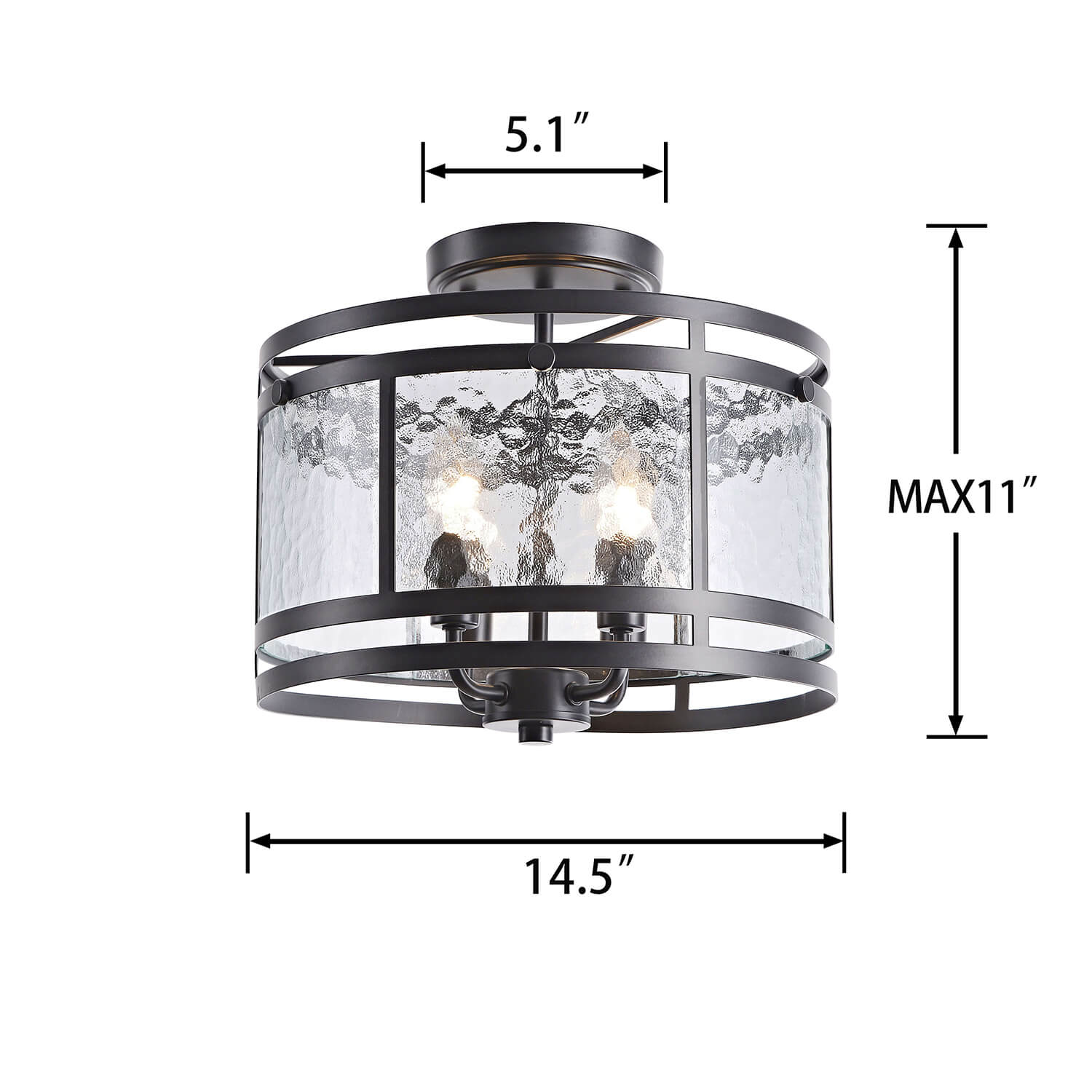 Laia 14.5" 4-light Water Textured Curved Glass Drum Round Flush Mount - Black LJ-4004-UZX