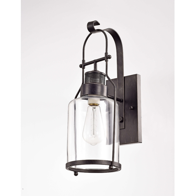 Belinda Antique Black Finish Rustic Wall Sconce Lantern with Clear Glass Shade LJ-4011-LET