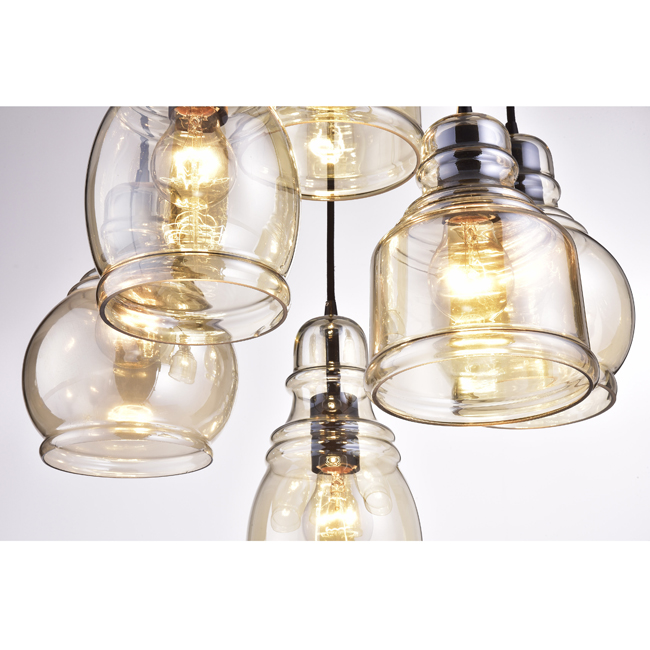Mariana Antique Black Cognac Glass 6-light Cluster Pendant Chandelier with Round Base LJ-4097-UHK