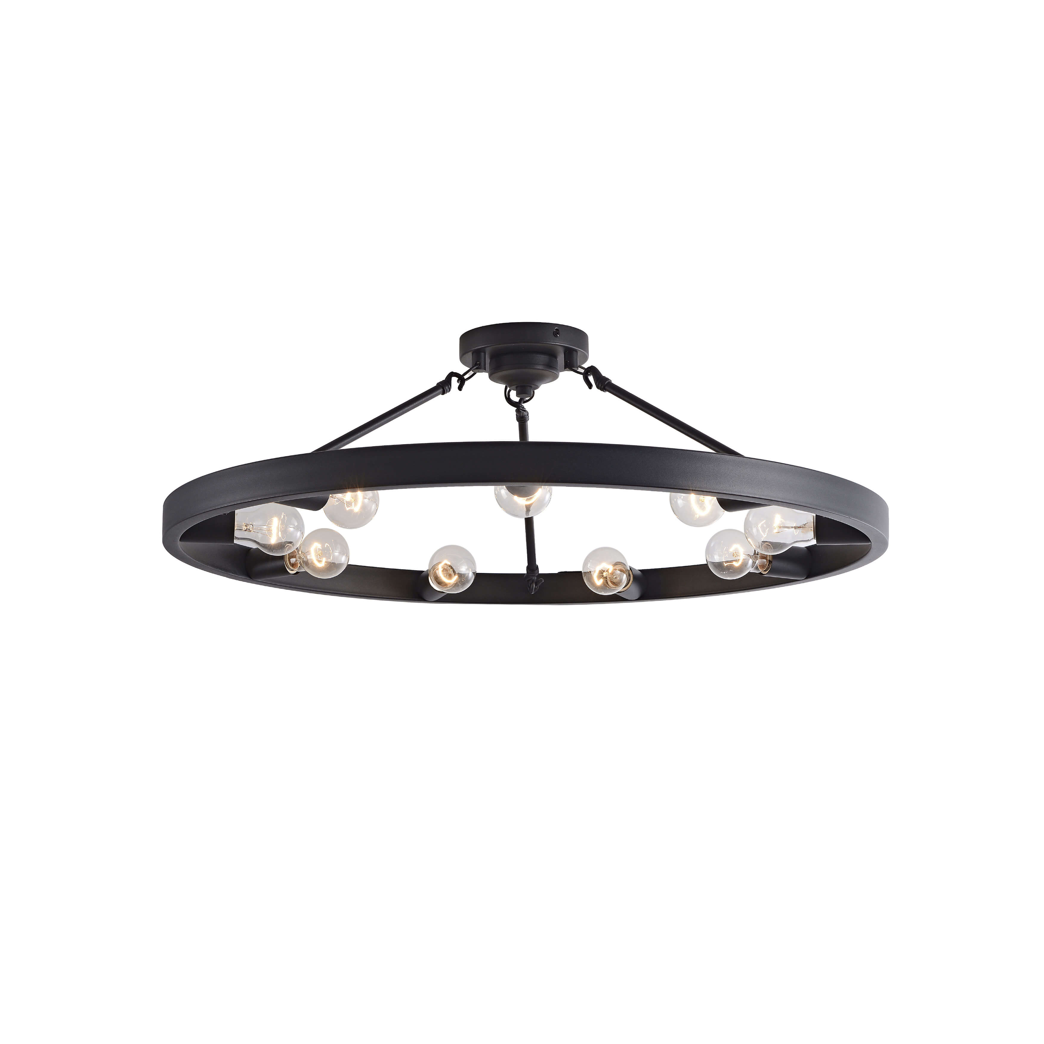 Abigail Vintage 32" Wagon Wheel 9-light Ring Semi-Flush Mount - Black LJ-4236-FEK