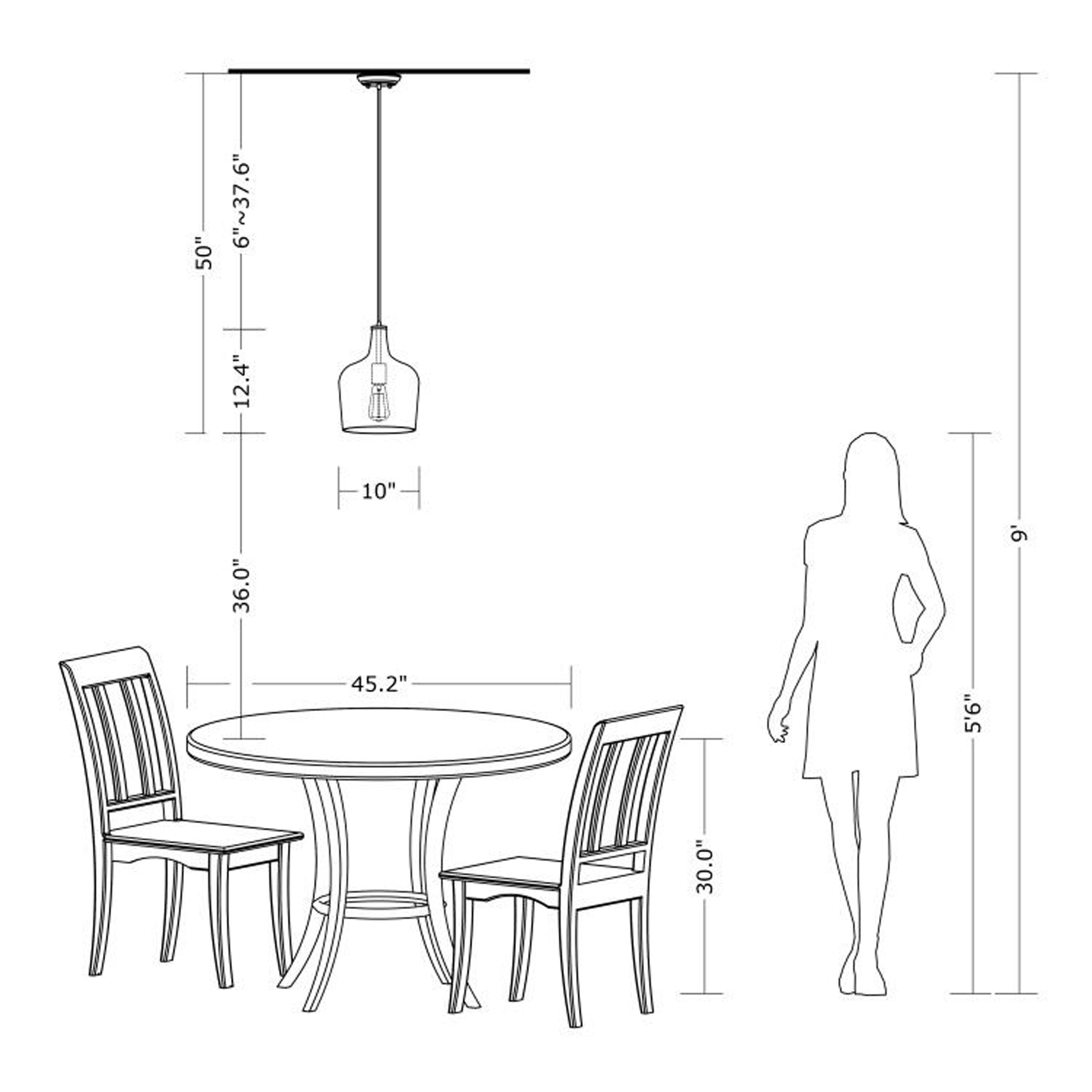 The length of the pendant (from the ceiling plate to the bottom of the glass shade) is 50 inches long