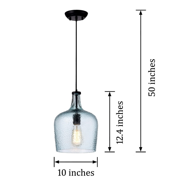 The length of the pendant (from the ceiling plate to the bottom of the glass shade) is 50 inches long