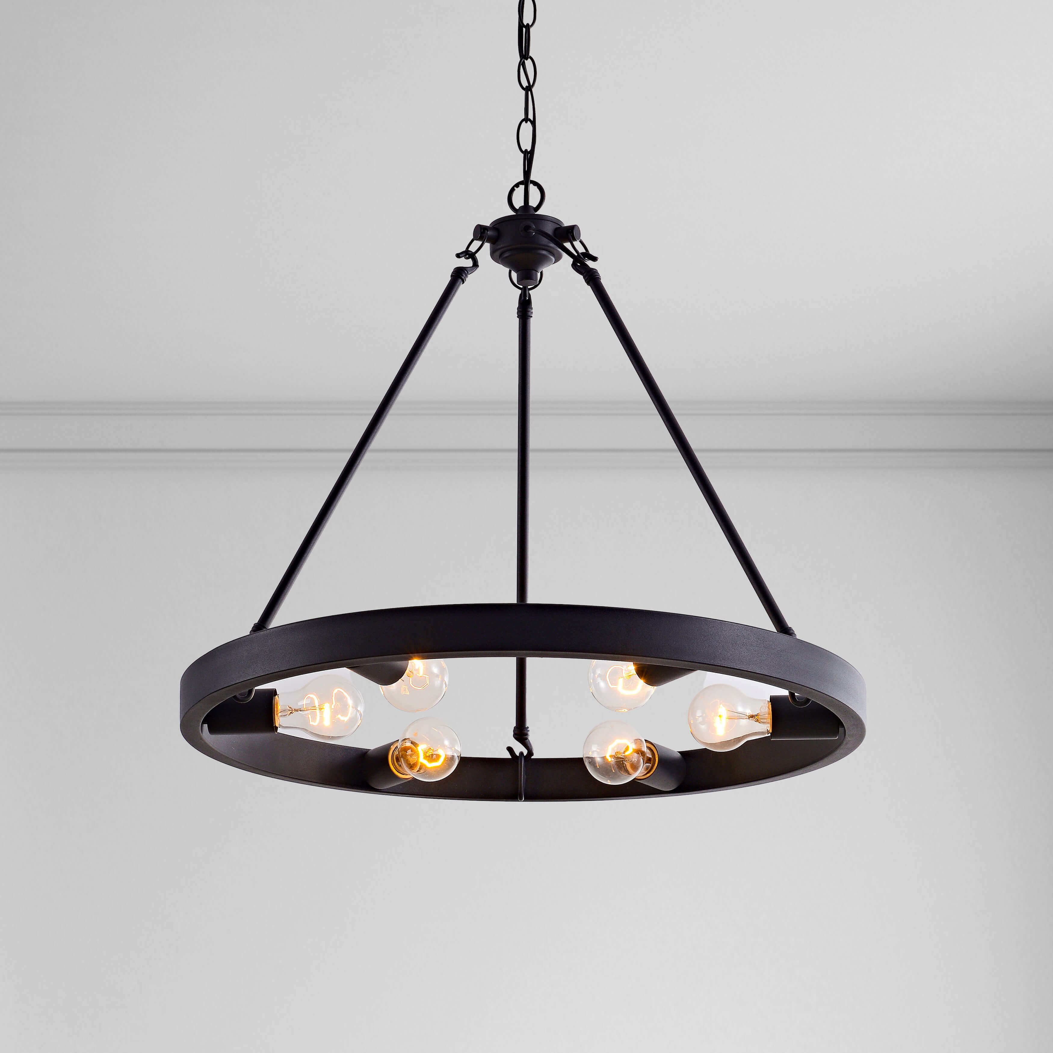 Abigail Wagon Wheel Black 6-light Metal Round Rustic Chandelier LJ-4570-YTV