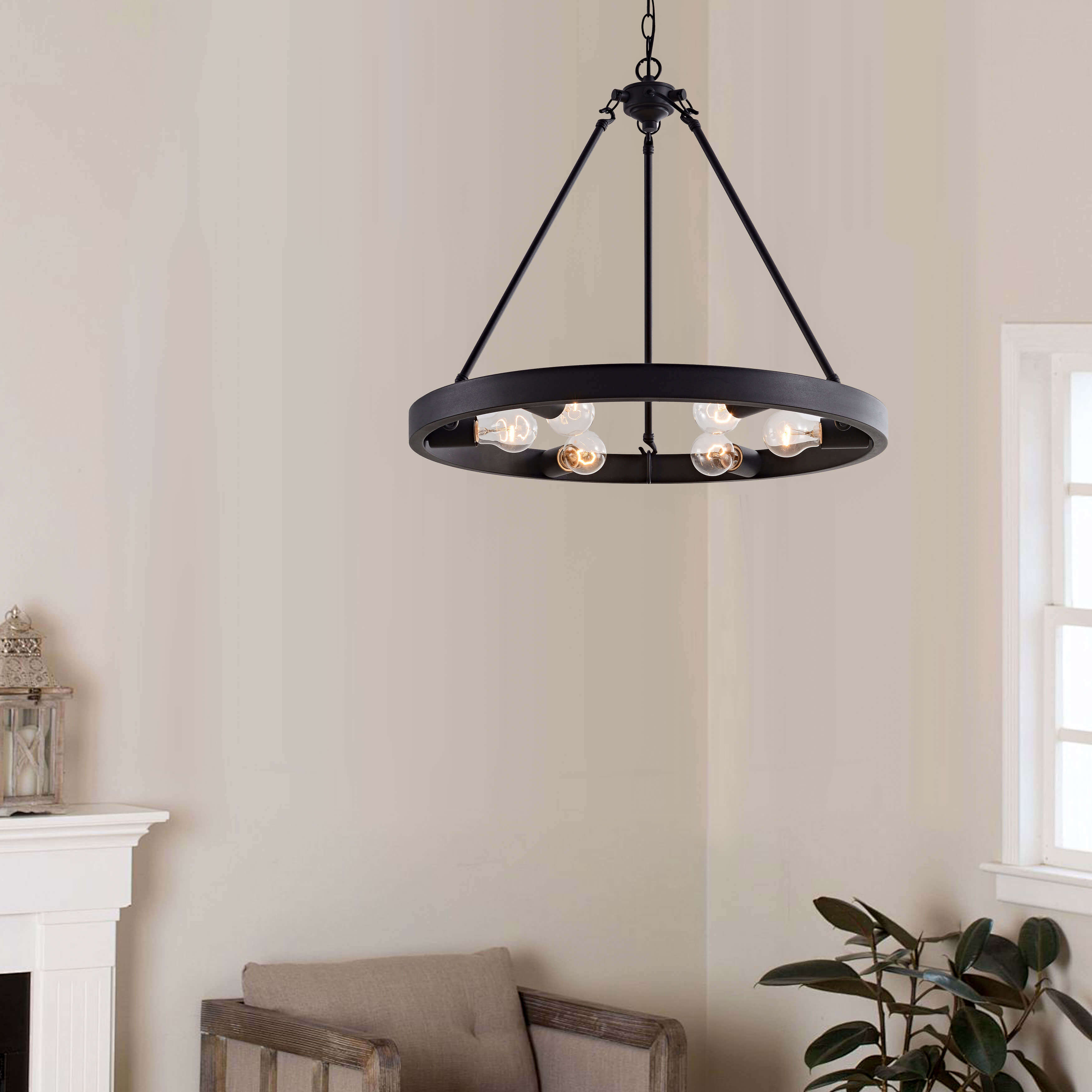 Abigail Wagon Wheel Black 6-light Metal Round Rustic Chandelier LJ-4570-YTV