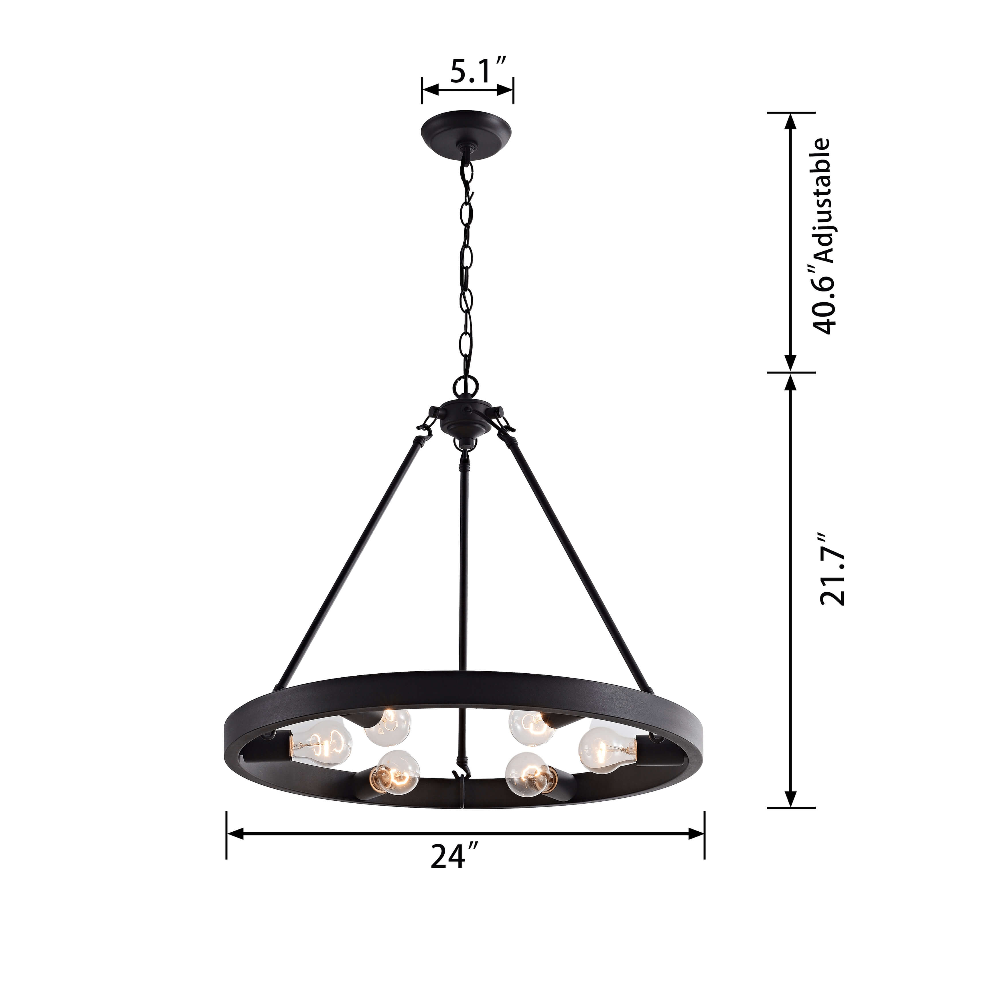 Abigail Wagon Wheel Black 6-light Metal Round Rustic Chandelier LJ-4570-YTV