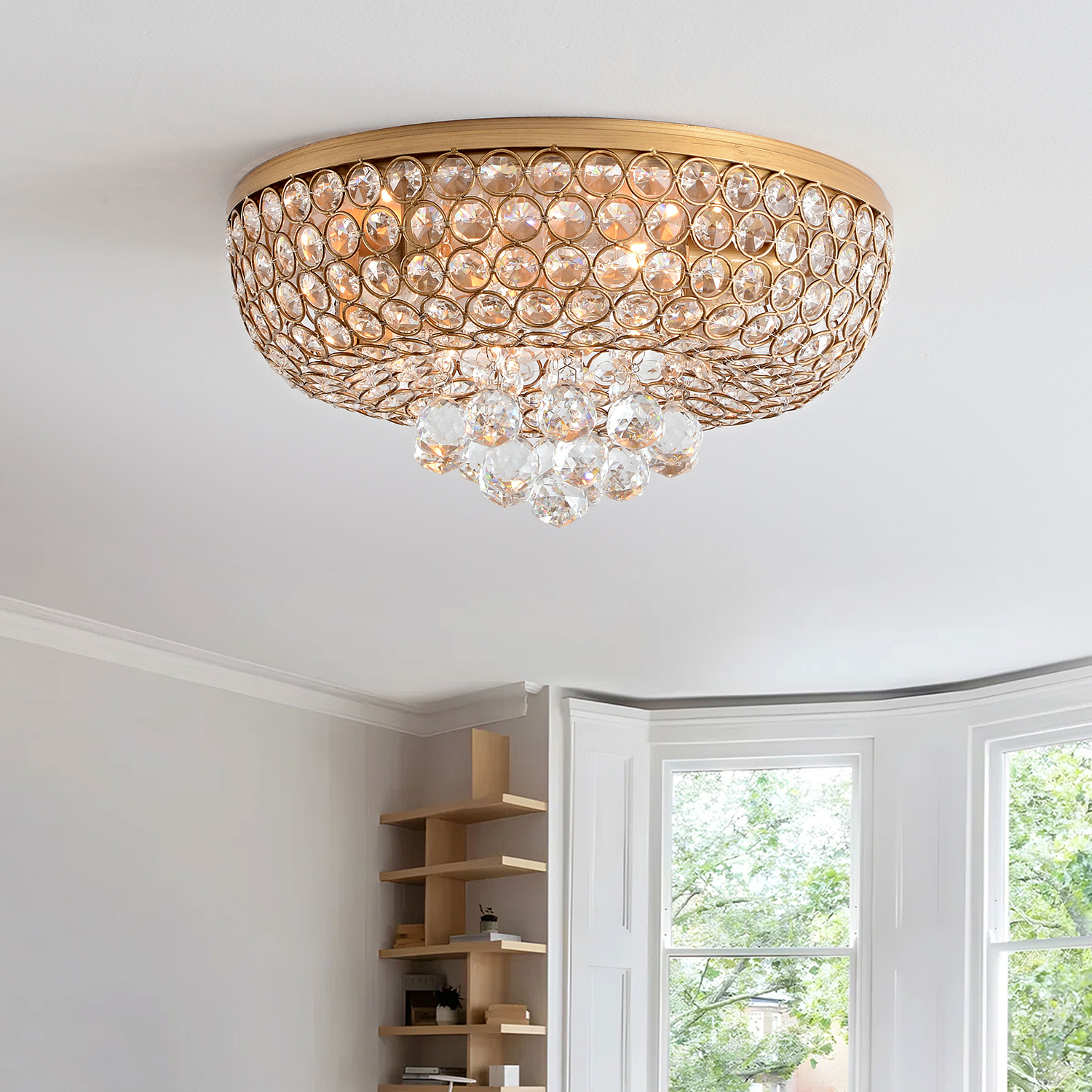 Francisca 4-light Flush Mount Crystal Basket Chandelier - Brushed