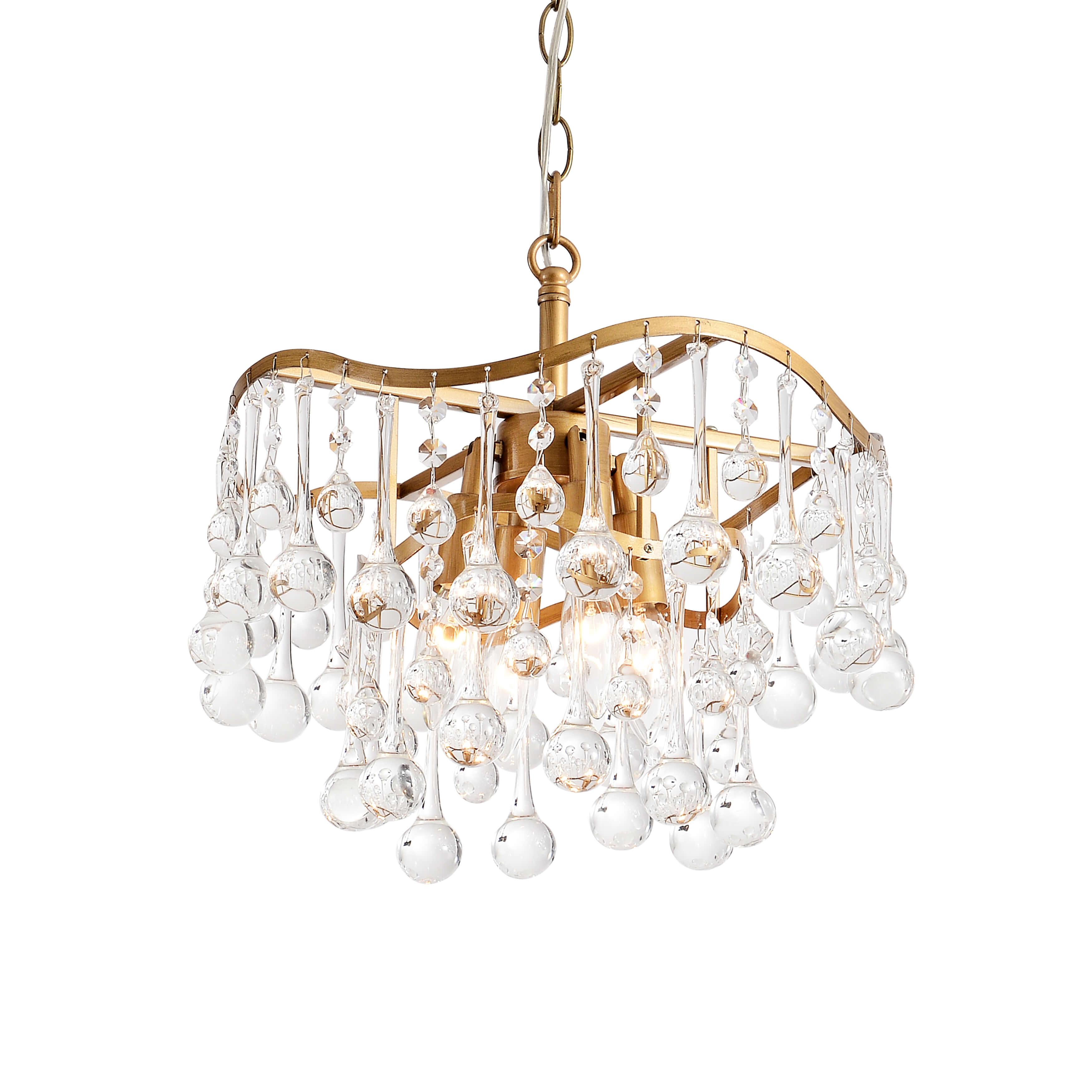 Hilaria Brushed Brass 4-light Glam Crystal Teardrop Tiered Chandelier LJ-4686-JAV