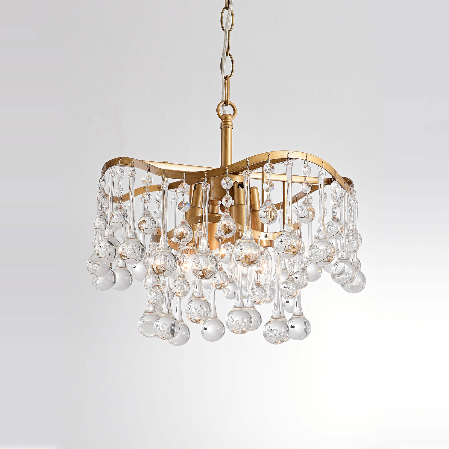 Hilaria Brushed Brass 4-light Glam Crystal Teardrop Tiered Chandelier LJ-4686-JAV
