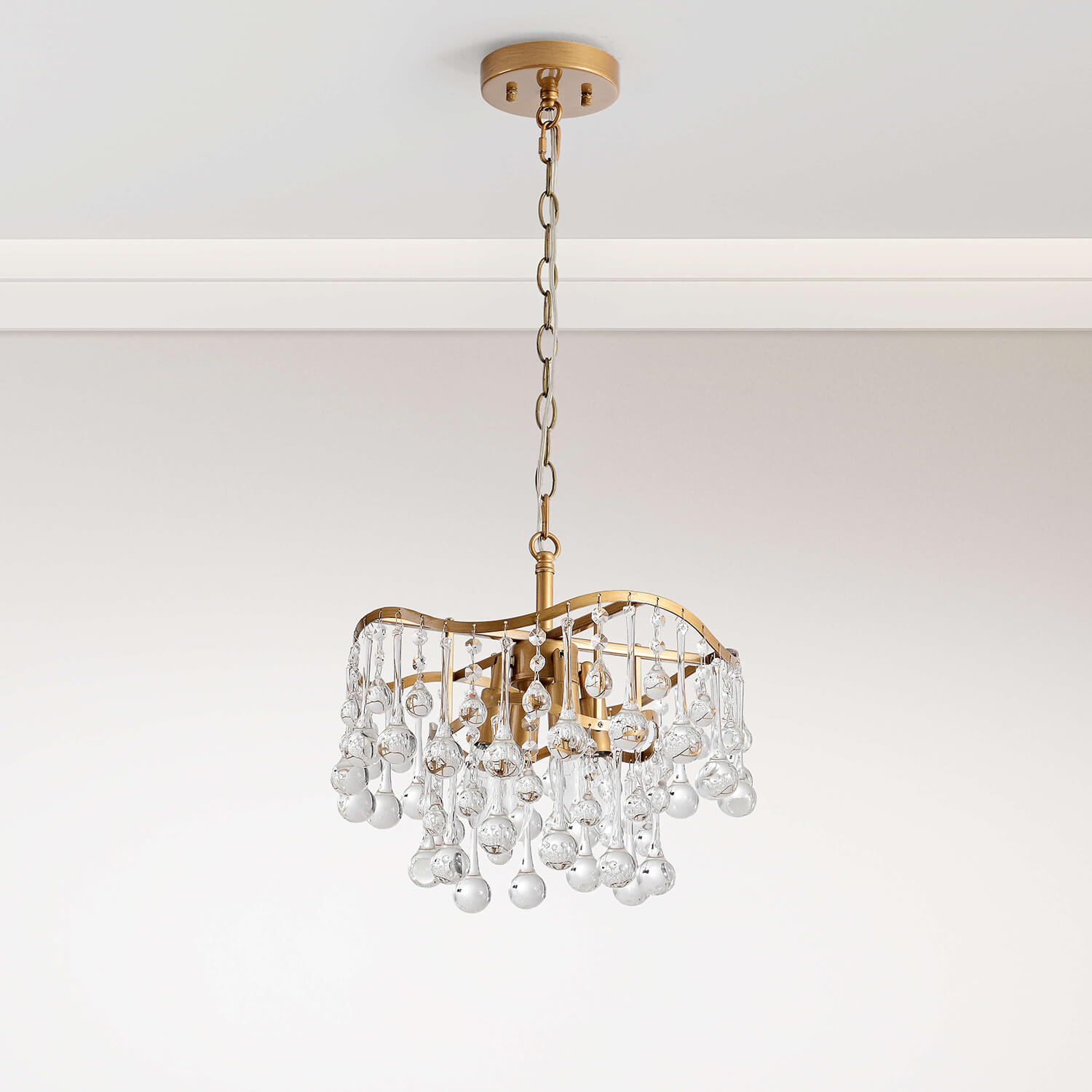Hilaria Brushed Brass 4-light Glam Crystal Teardrop Tiered Chandelier LJ-4686-JAV