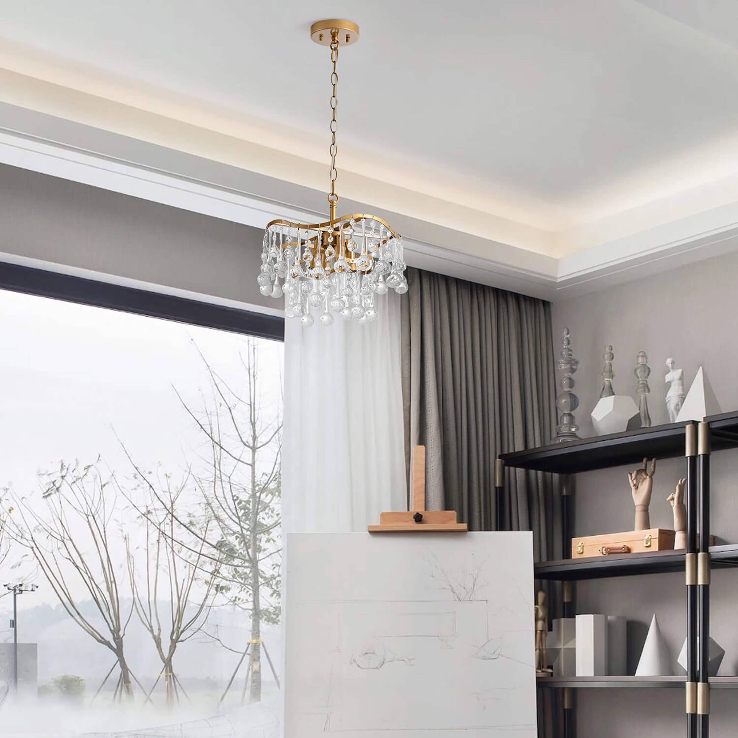 Hilaria Brushed Brass 4-light Glam Crystal Teardrop Tiered Chandelier LJ-4686-JAV