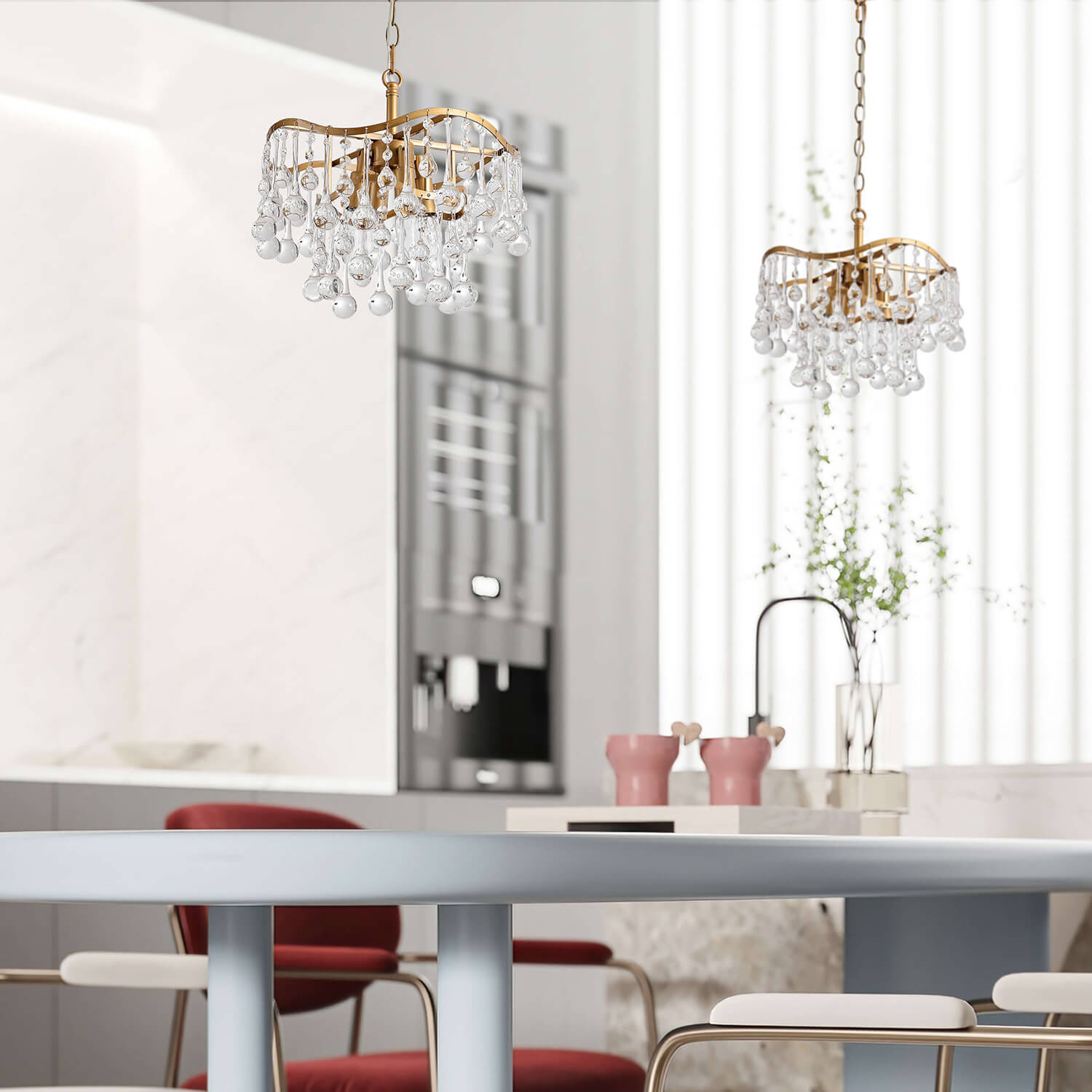 Hilaria Brushed Brass 4-light Glam Crystal Teardrop Tiered Chandelier LJ-4686-JAV