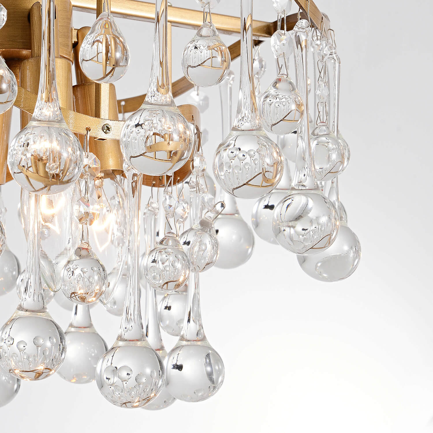 Hilaria Brushed Brass 4-light Glam Crystal Teardrop Tiered Chandelier LJ-4686-JAV