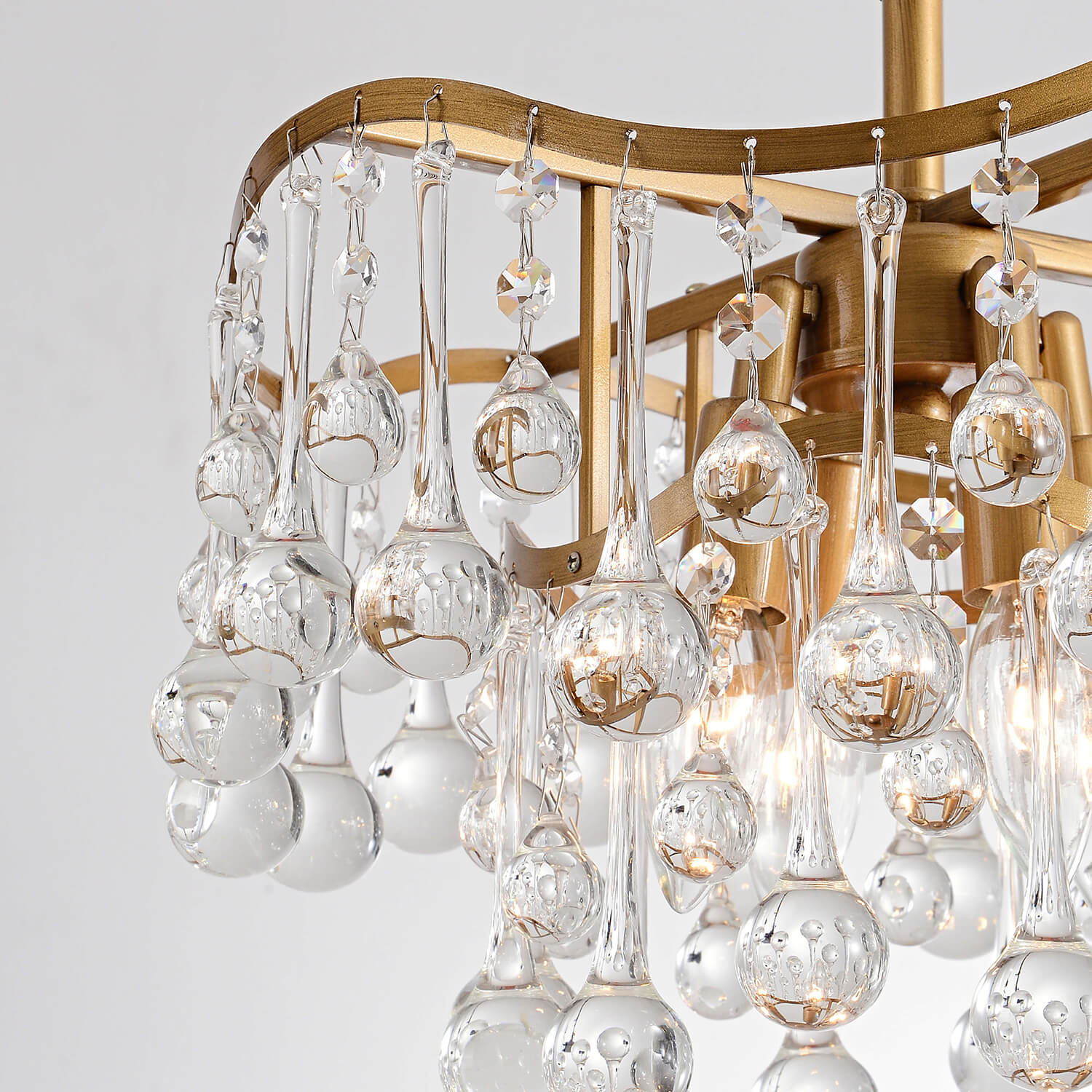 Hilaria Brushed Brass 4-light Glam Crystal Teardrop Tiered Chandelier LJ-4686-JAV