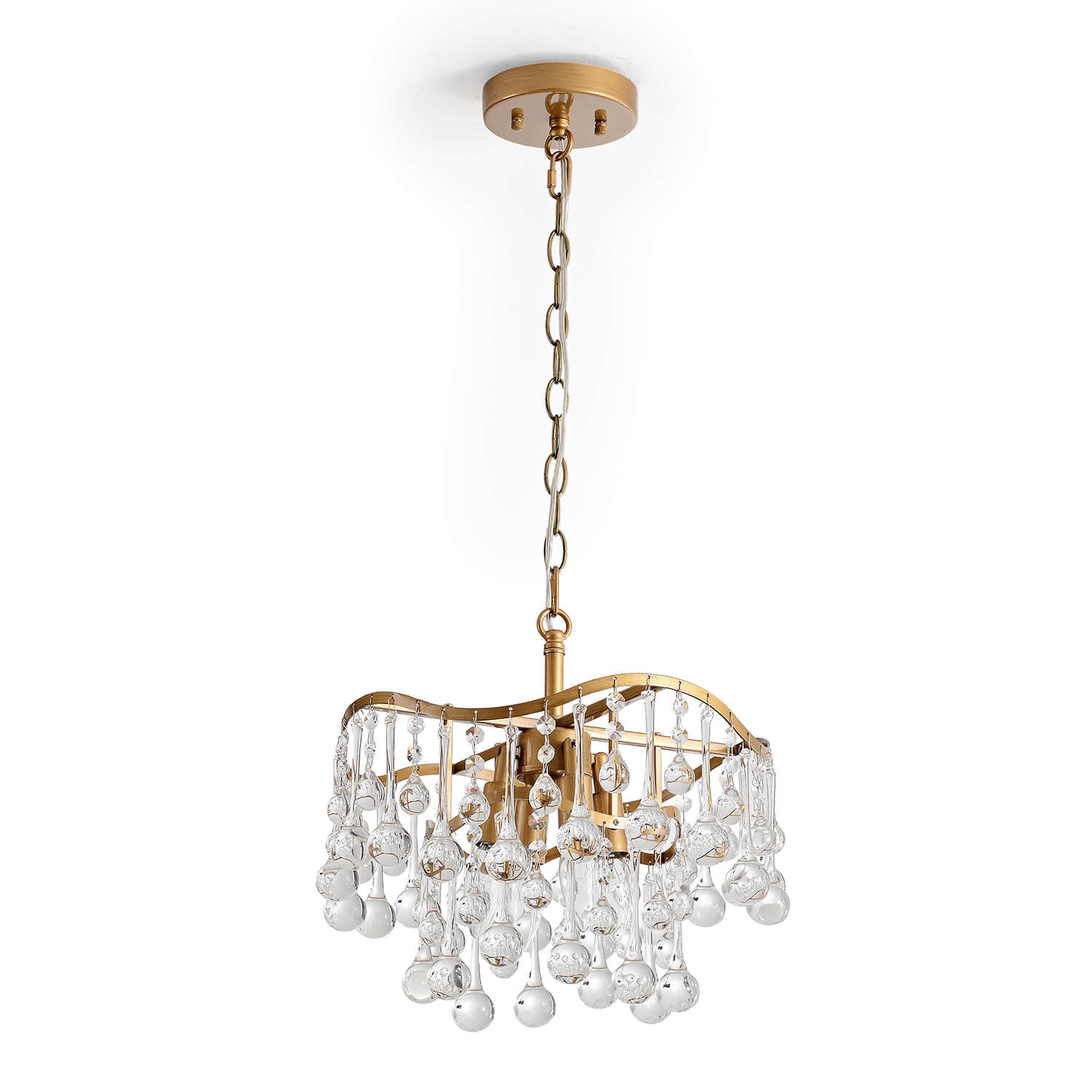 Hilaria Brushed Brass 4-light Glam Crystal Teardrop Tiered Chandelier LJ-4686-JAV