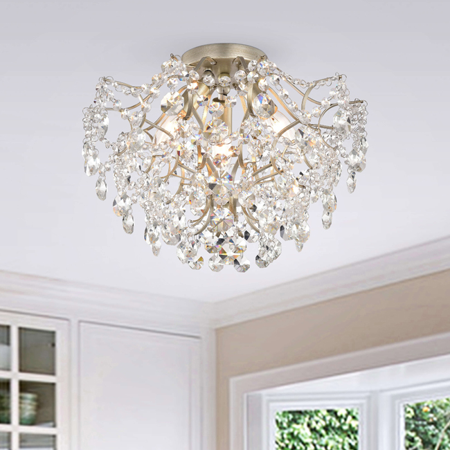 Dalia Elegant Indoor 3-light Champaign Crystal Flush Mount LJ-4863-CRK