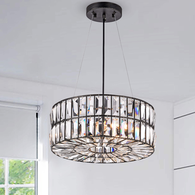 Justina 3-Light Antique Black Crystal Glass Prism Chandelier LJ-5436-RJS