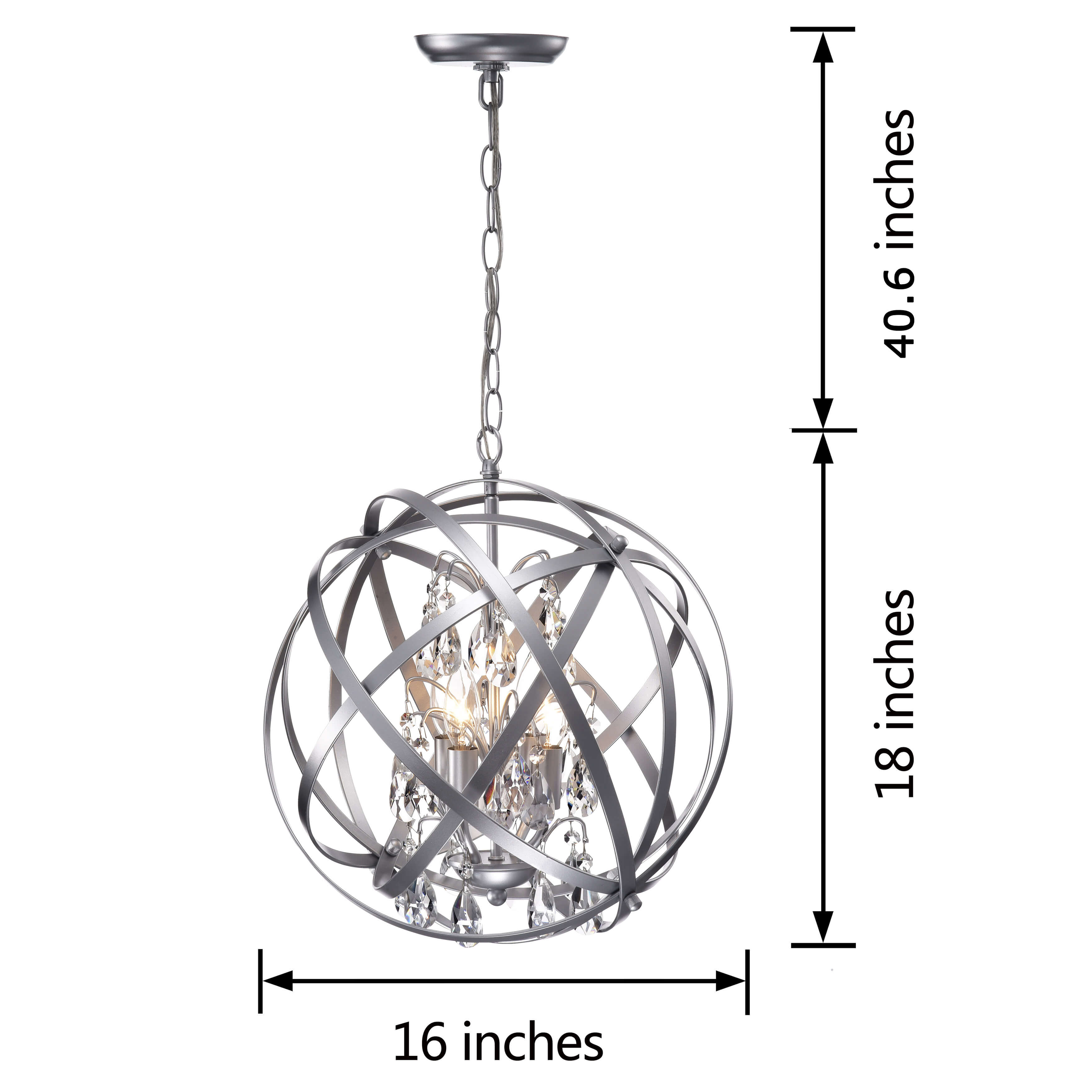 Benita Matte Silver 4-Light Metal Globe Crystal Chandelier LJ-5540-SEJ