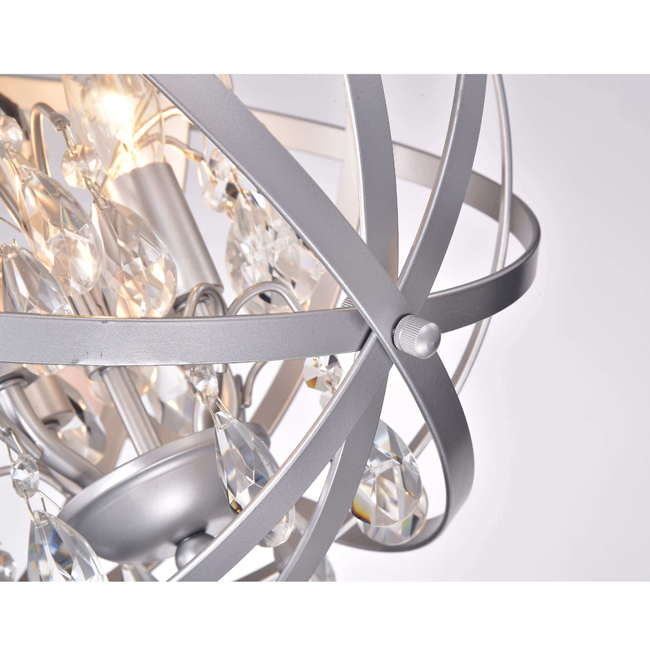 Benita Matte Silver 4-Light Metal Globe Crystal Chandelier LJ-5540-SEJ