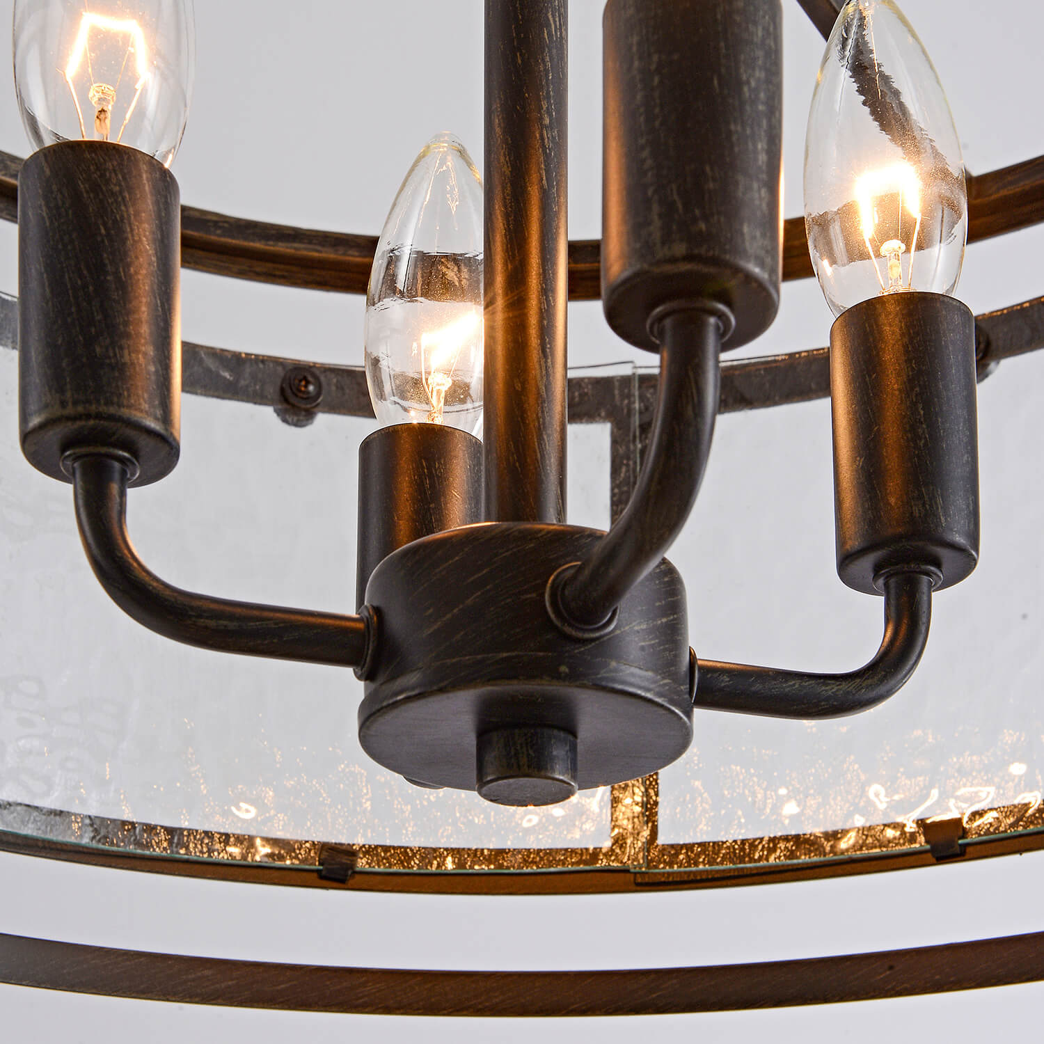Laia 20" 4-light Water Textured Curved Glass Drum Round Chandelier - Black LJ-5552-ATS