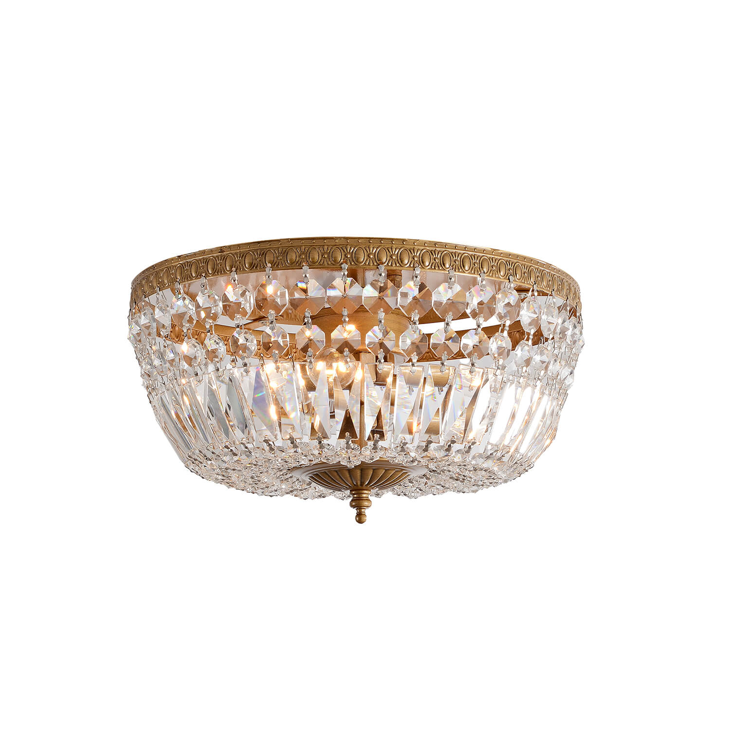 Joy 3-Light Crystal Basket Flush Mount Chandelier, brushed brass, product photo